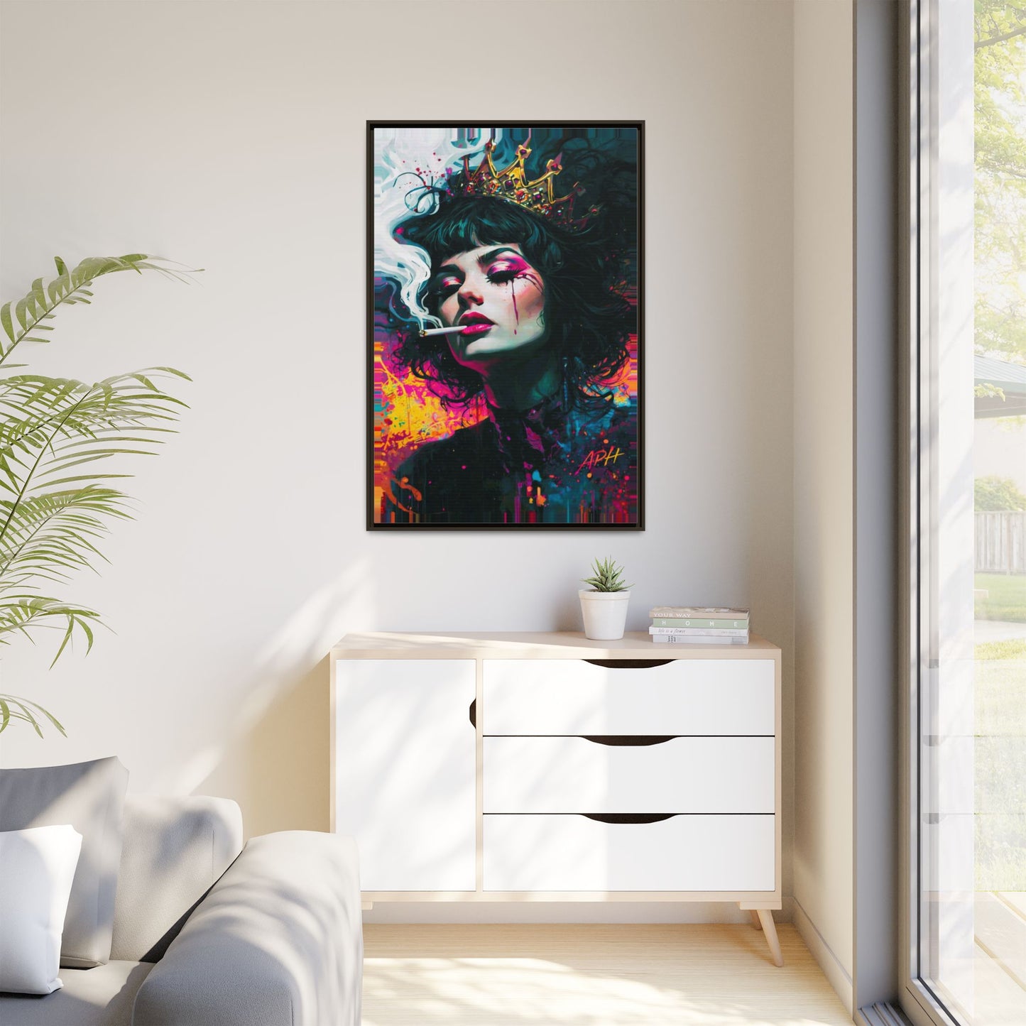 Neon Portrait Rebel Queen Art Print Neon Mirage Pop Art Framed Canvas | Colorful Fashion by House of Ace