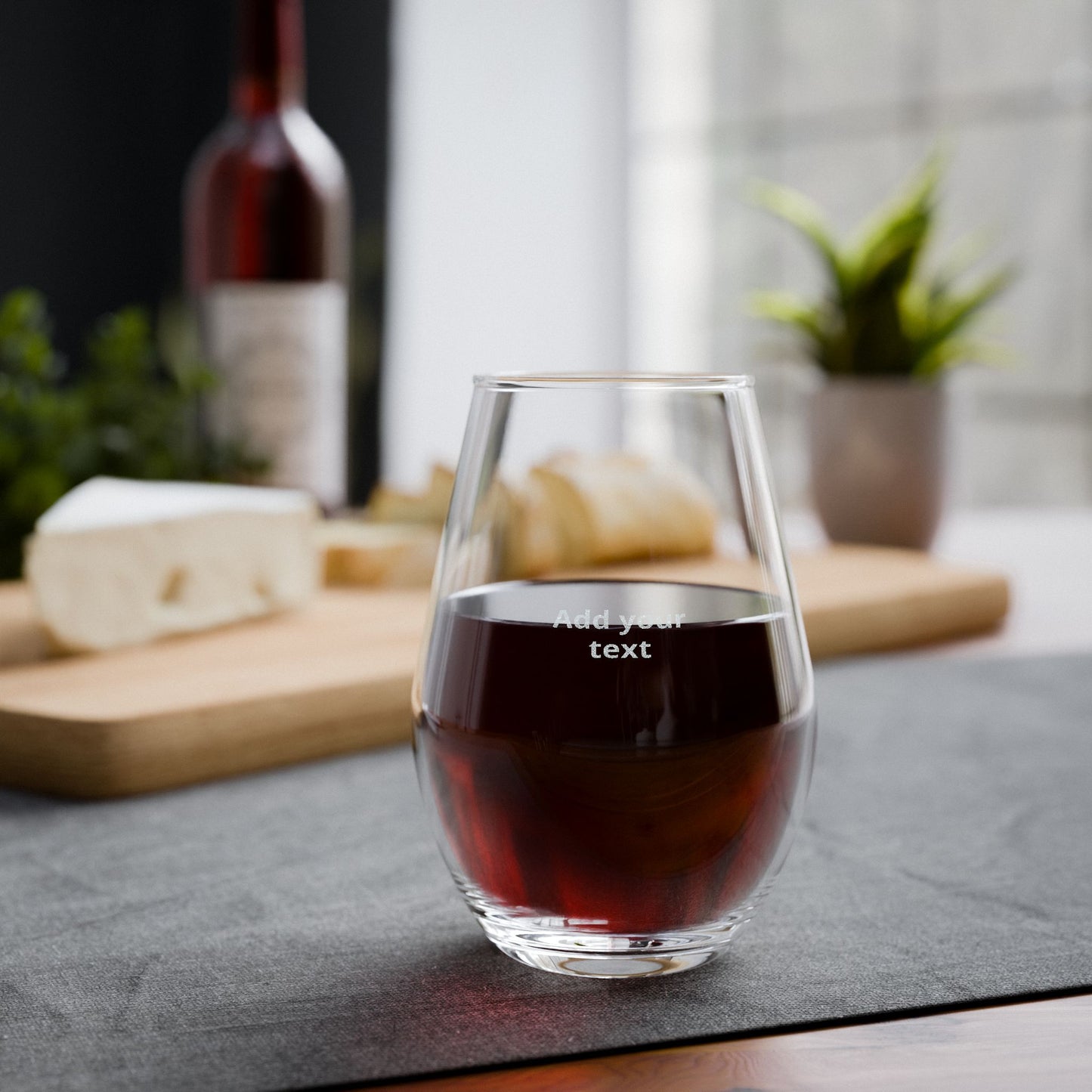 Engraved 11.5oz Stemless Wine Glass - Personalized Wine Tumbler, Custom Text