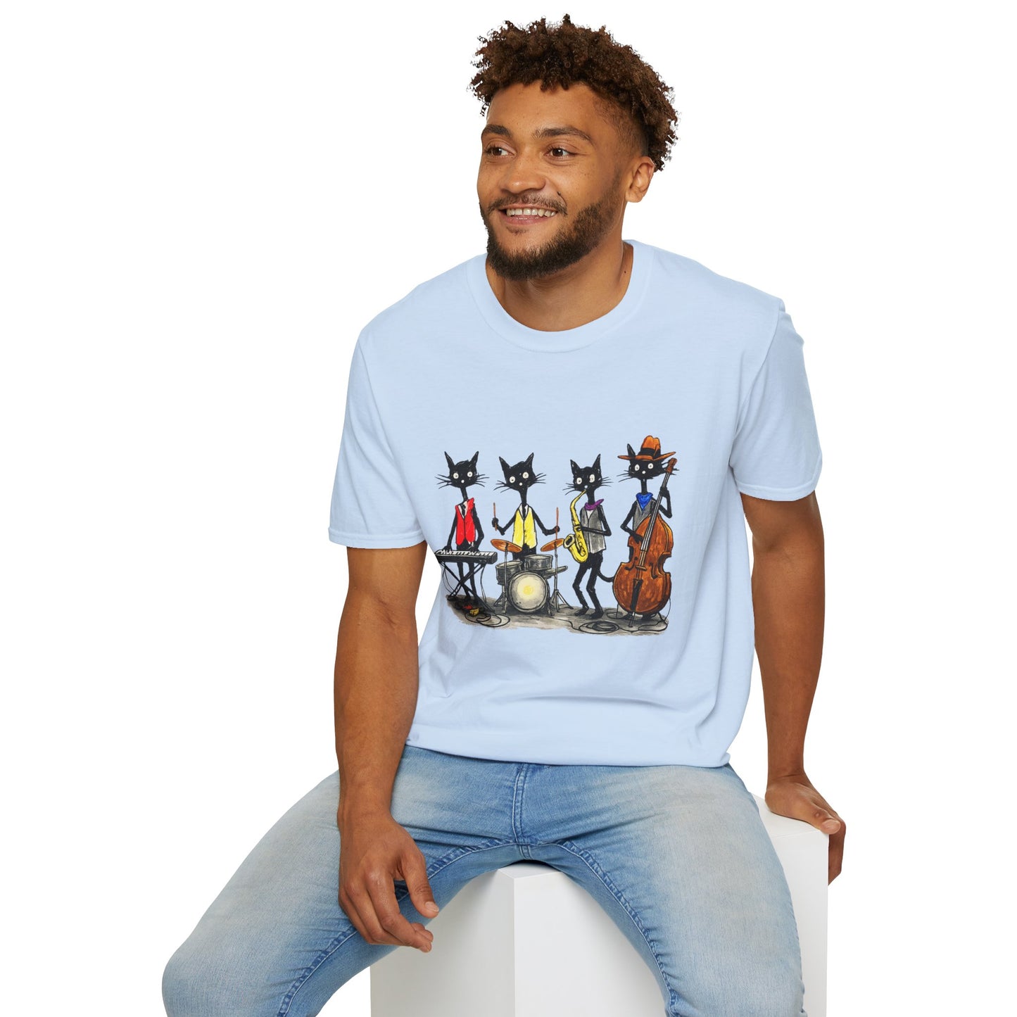 Jazz Cats Quartet Tee by House of Ace – Hand-Drawn Musician Cat Graphic Shirt
