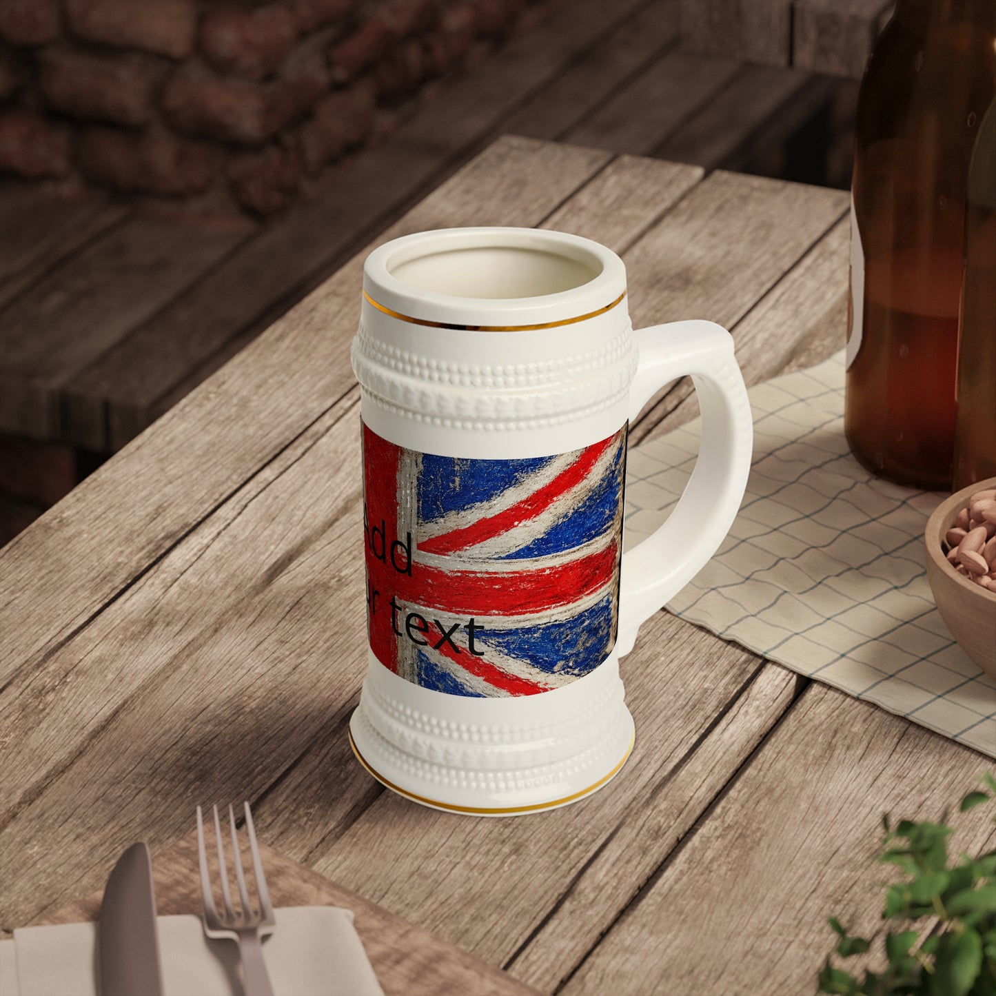 Personalised House of Ace Vintage Union Jack Beer Stein – 22oz Patriotic Ceramic Tankard