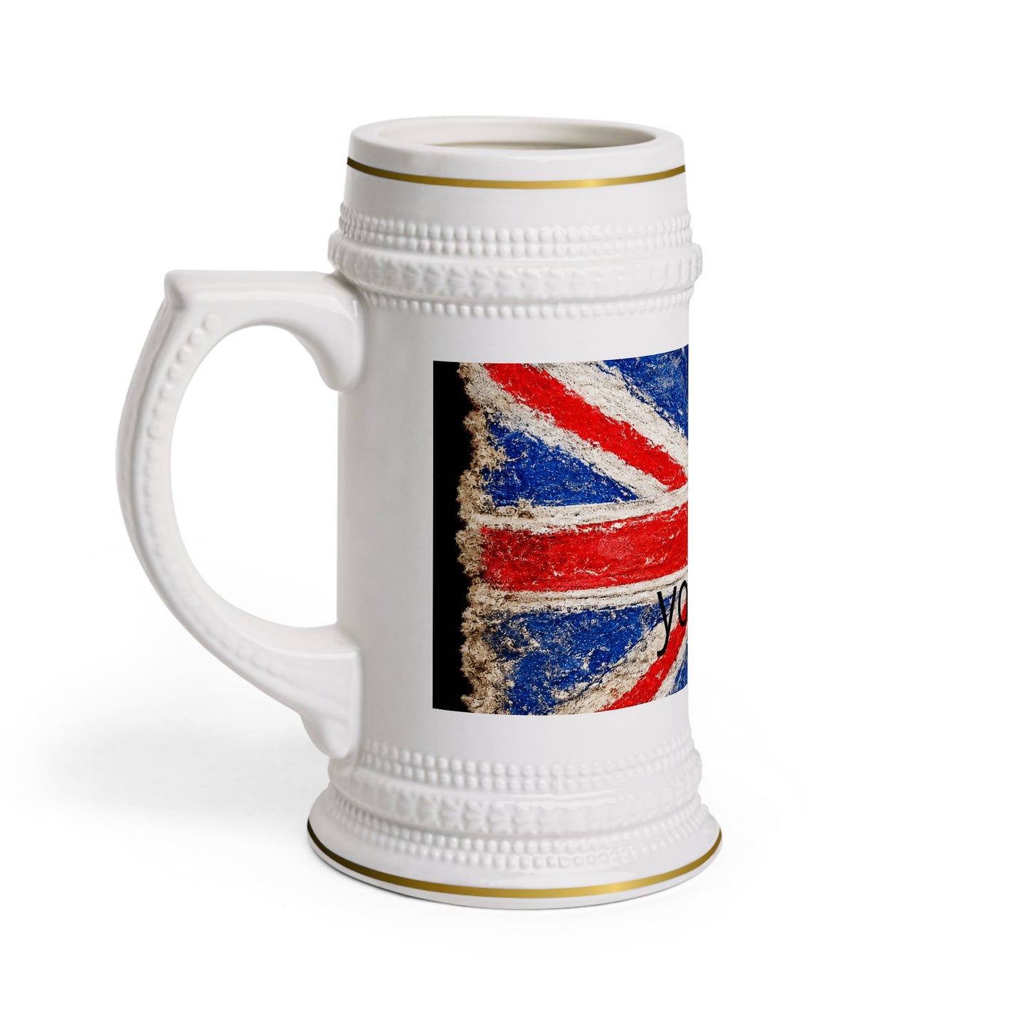 Personalised House of Ace Vintage Union Jack Beer Stein – 22oz Patriotic Ceramic Tankard
