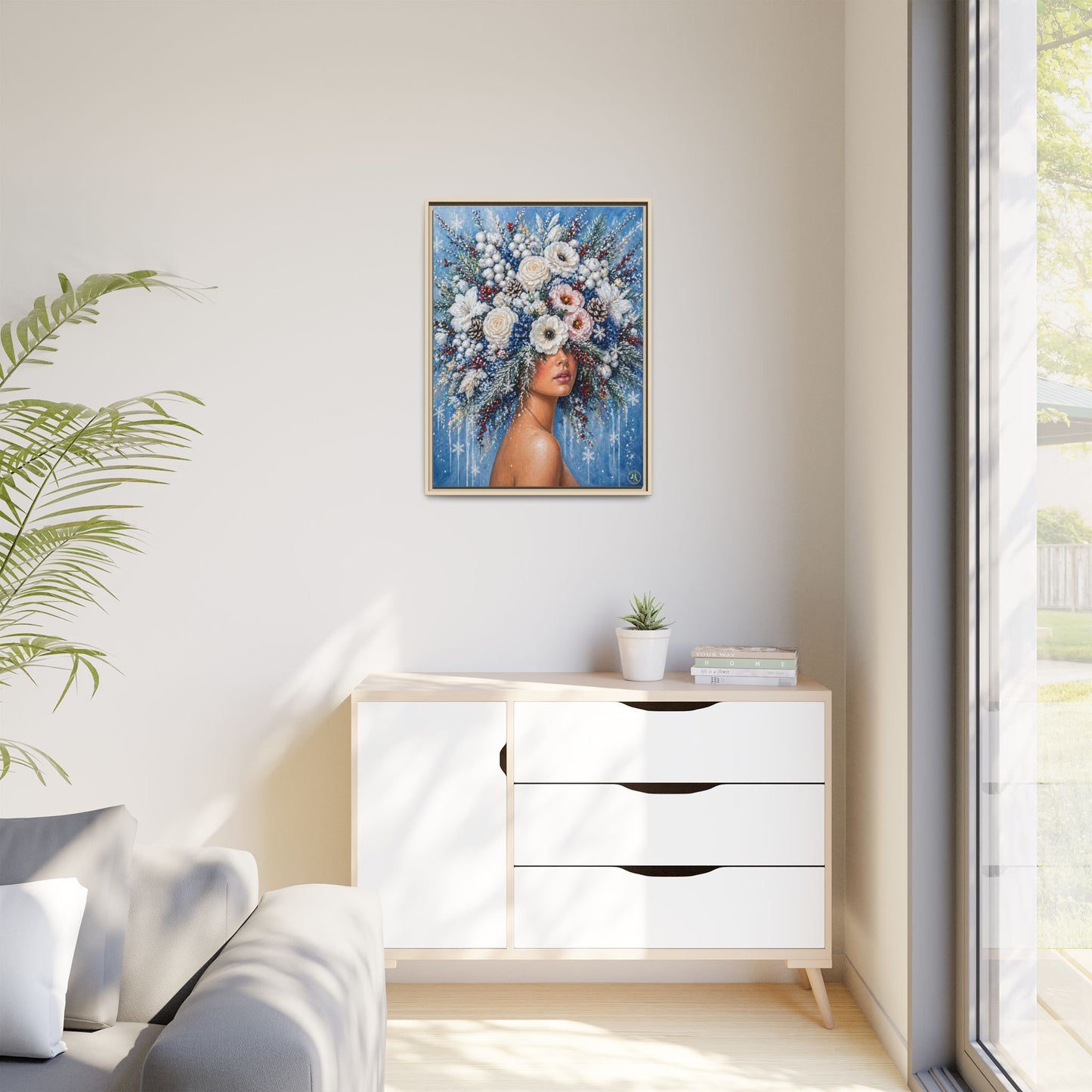 Winter’s Lady Flower – Bloomlight Reverie Framed Matte Canvas by House of Ace