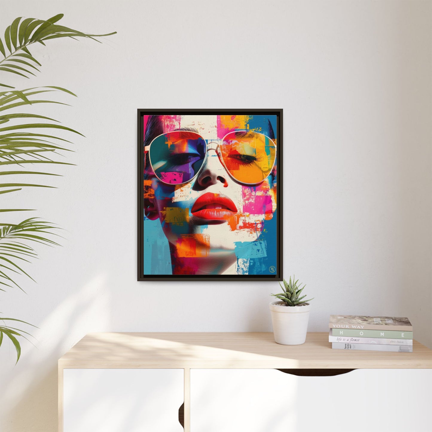 Abstract Pop Art Canvas Wall Art by House of Aces, Colourful Fashion Portrait Print, Framed Matte Canvas, Modern Statement Wall Decor