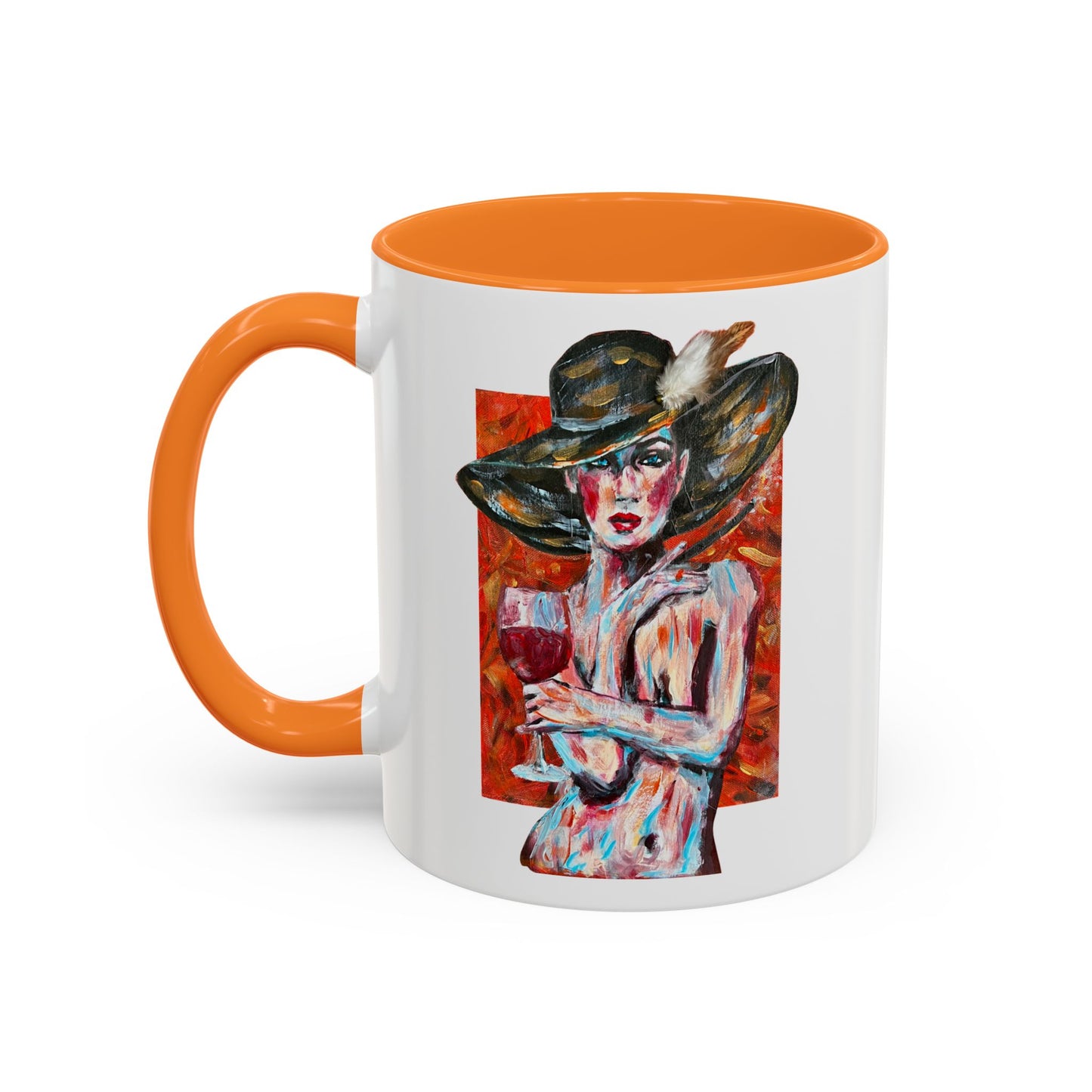 Crimson Elegance – Original Acrylic Art Accent Mug House of Aces Logo Mug — 11oz/15oz Ceramic Coffee Cup (Black Handle & Rim)