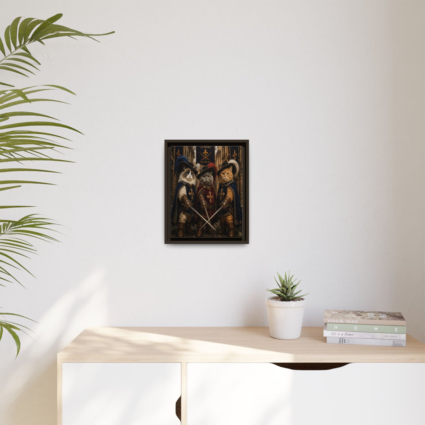 3 Musketeer Cats (The Three Musker Paws) – All for One, One for All Framed Canvas by House of Ace