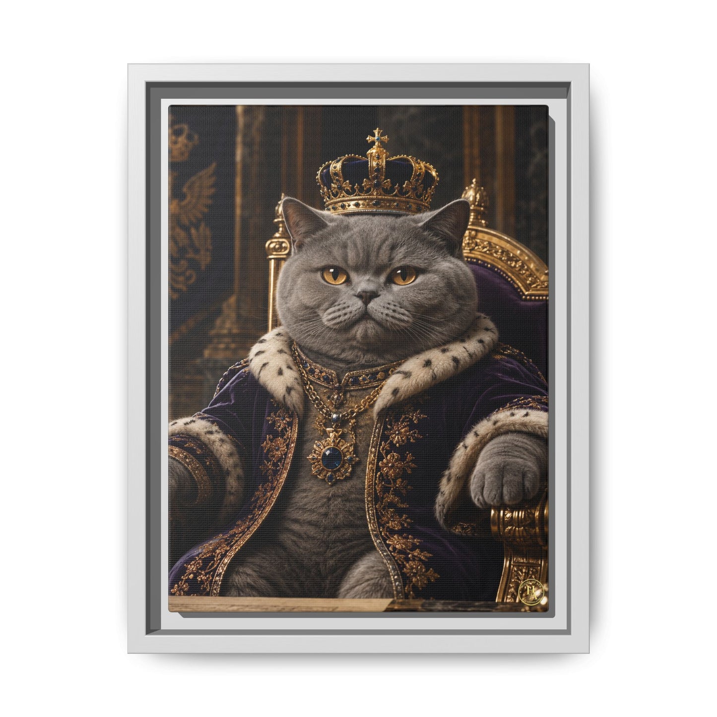 Regal British Shorthair Cat Portrait Framed Canvas — His Royal Whiskers Cat Wall Art  by House of Ace
