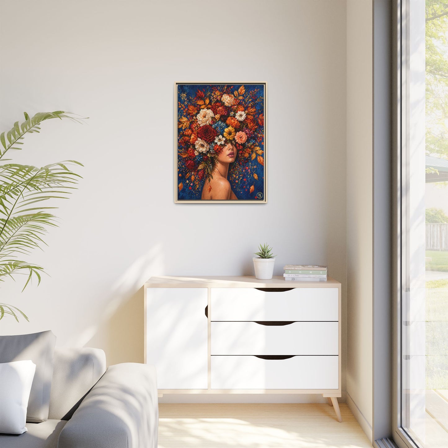 Autumn’s Lady Flower – Bloomlight Reverie Framed Matte Canvas by House of Ace