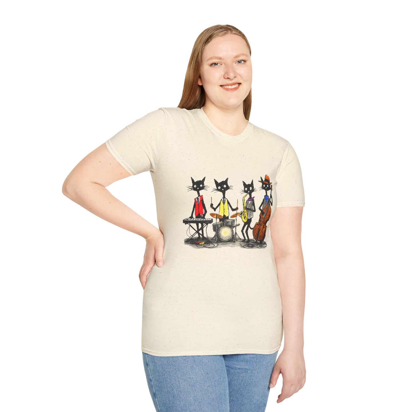 Jazz Cats Quartet Tee by House of Ace – Hand-Drawn Musician Cat Graphic Shirt