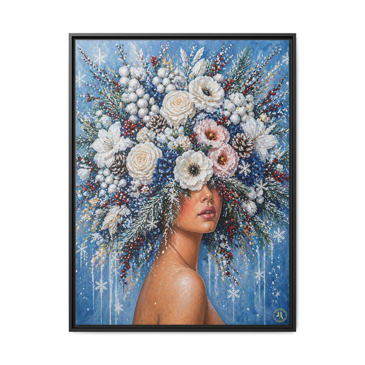 Winter’s Lady Flower – Bloomlight Reverie Framed Matte Canvas by House of Ace