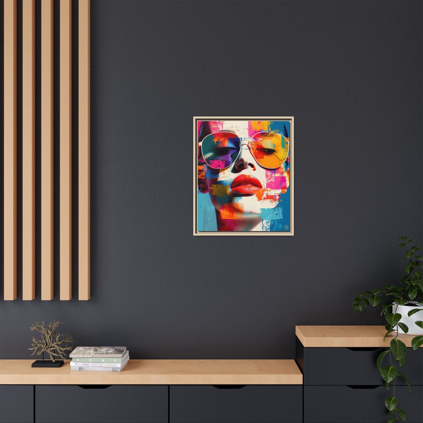 Abstract Pop Art Canvas Wall Art by House of Aces, Colourful Fashion Portrait Print, Framed Matte Canvas, Modern Statement Wall Decor