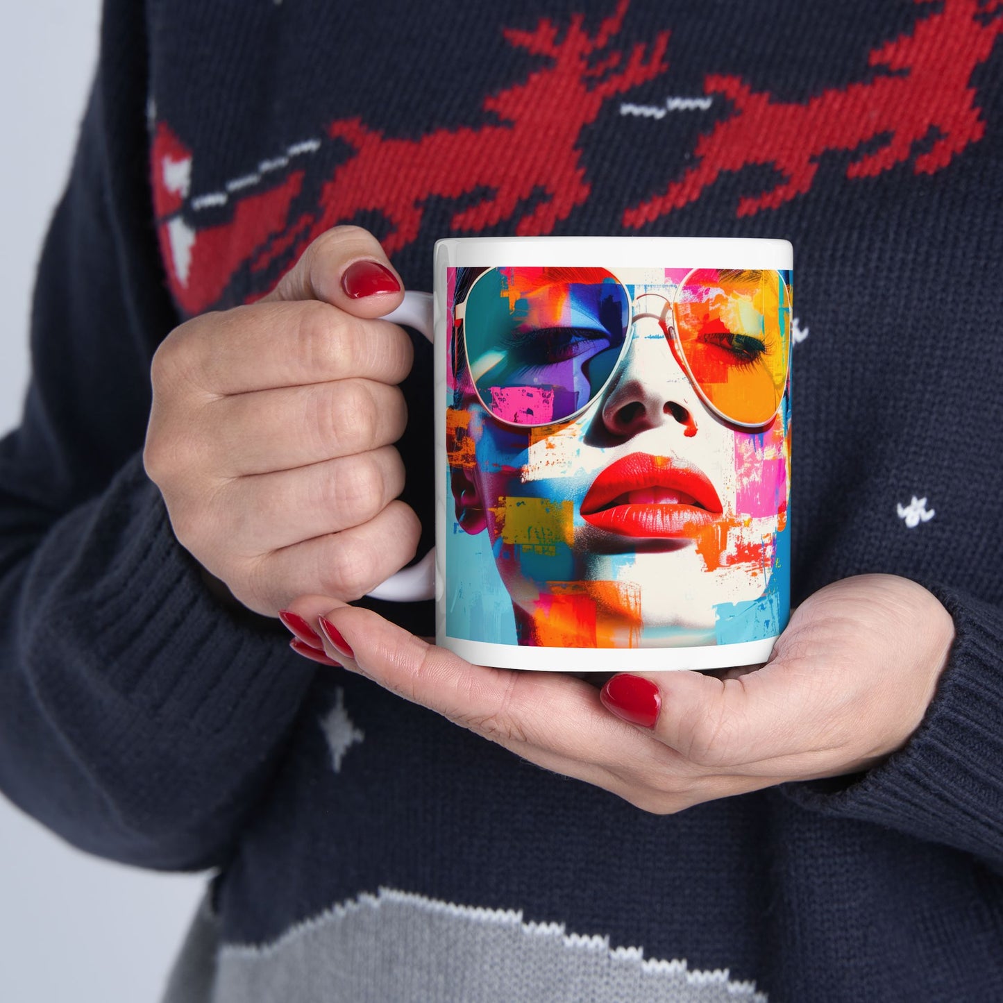 House of Ace Pop-Art Portrait Ceramic Mug – Vibrant Color Coffee Cup, Modern Artistic Tea Mug, Glossy Microwave & Dishwasher Safe