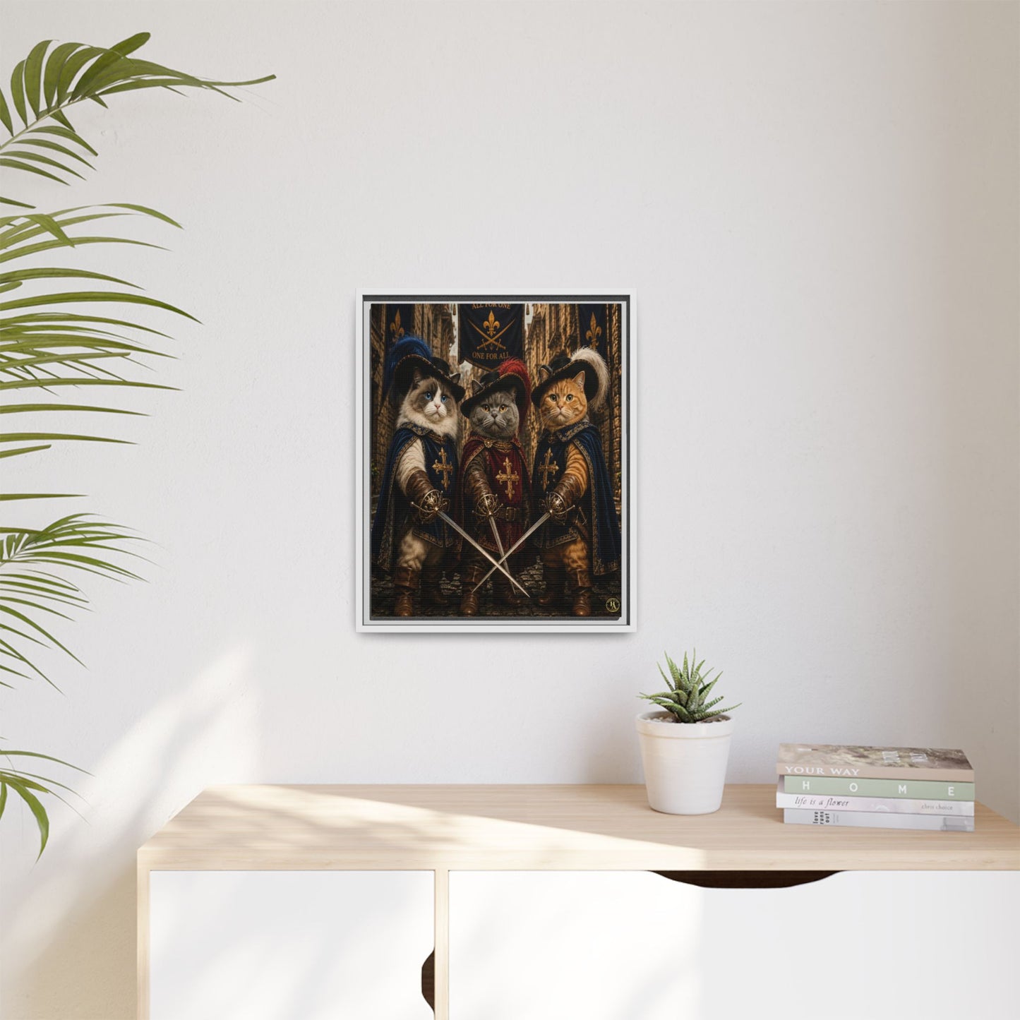 3 Musketeer Cats (The Three Musker Paws) – All for One, One for All Framed Canvas by House of Ace