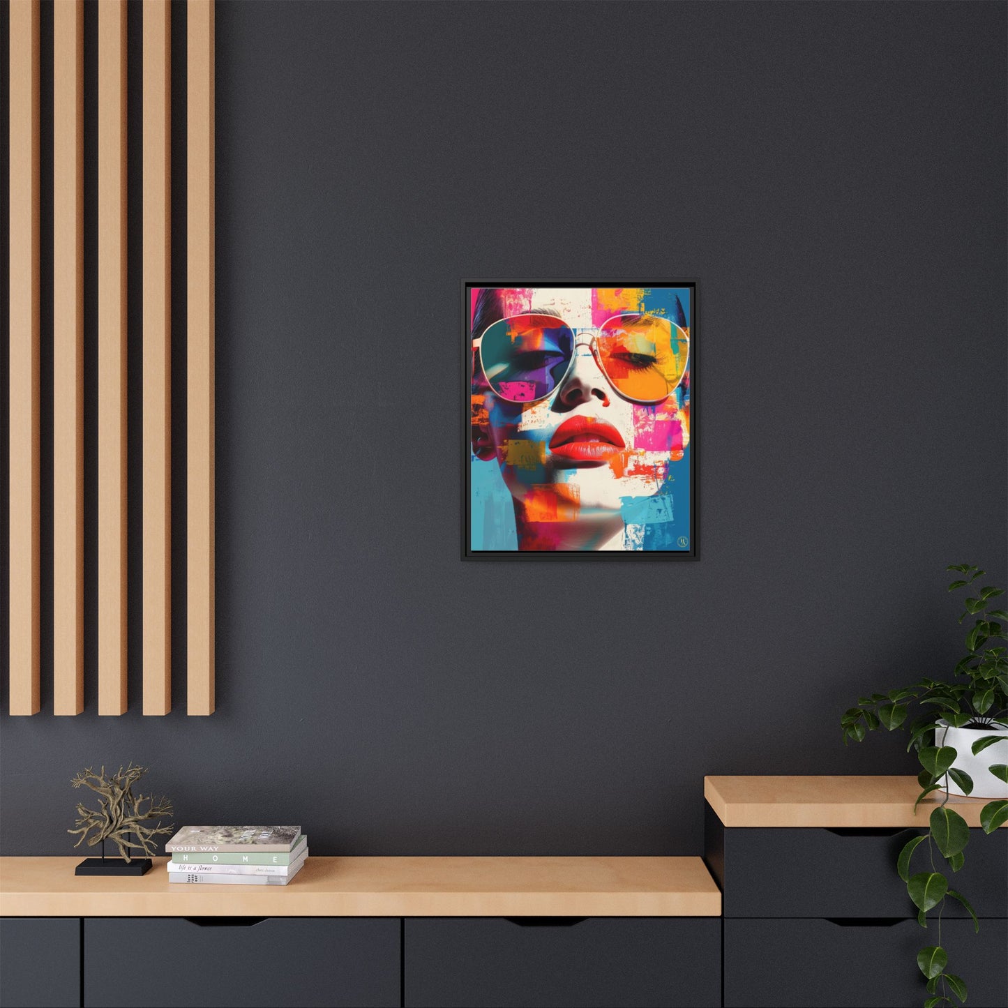 Abstract Pop Art Canvas Wall Art by House of Aces, Colourful Fashion Portrait Print, Framed Matte Canvas, Modern Statement Wall Decor