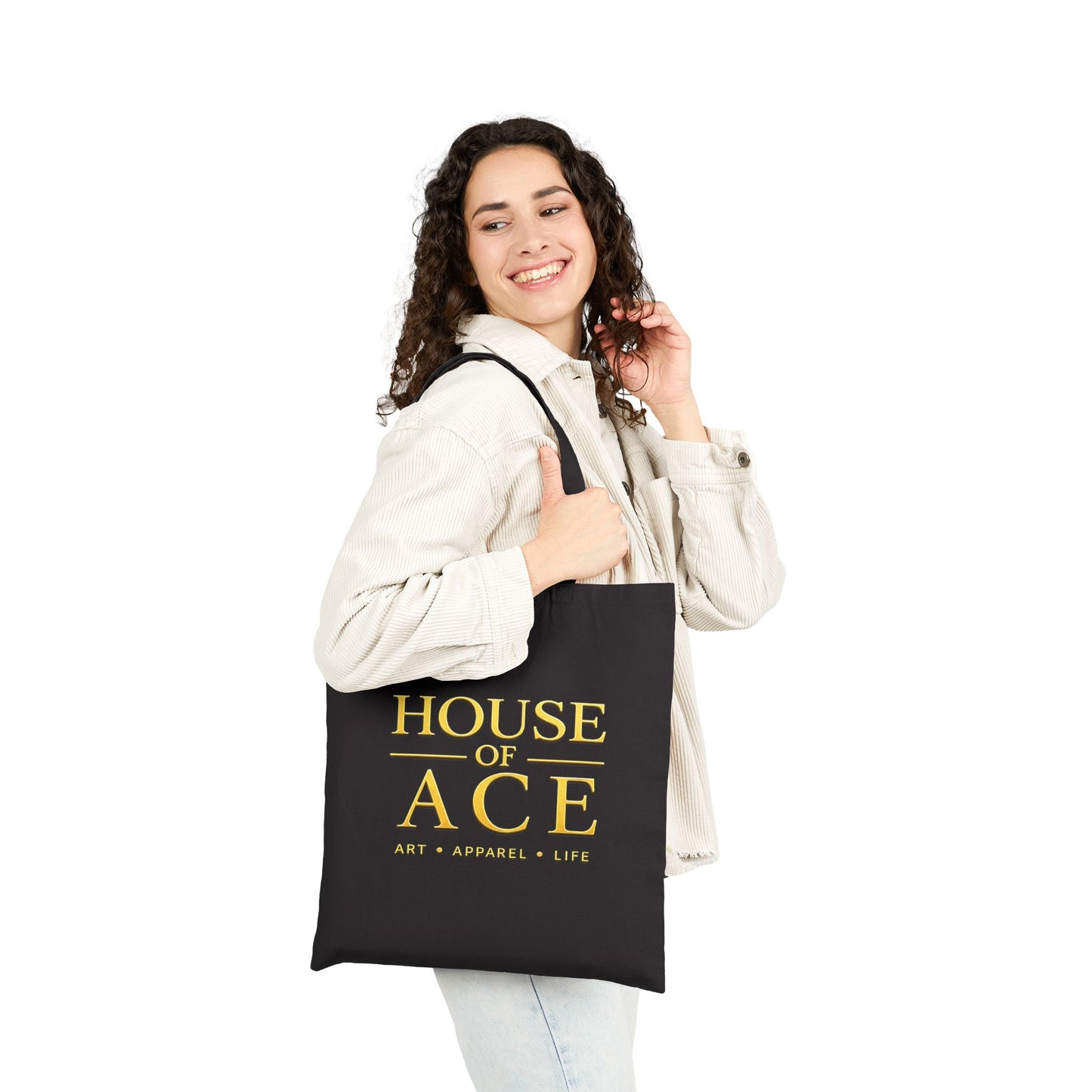 House of Ace Canvas Tote Bag – Gold Logo Cotton Market Tote