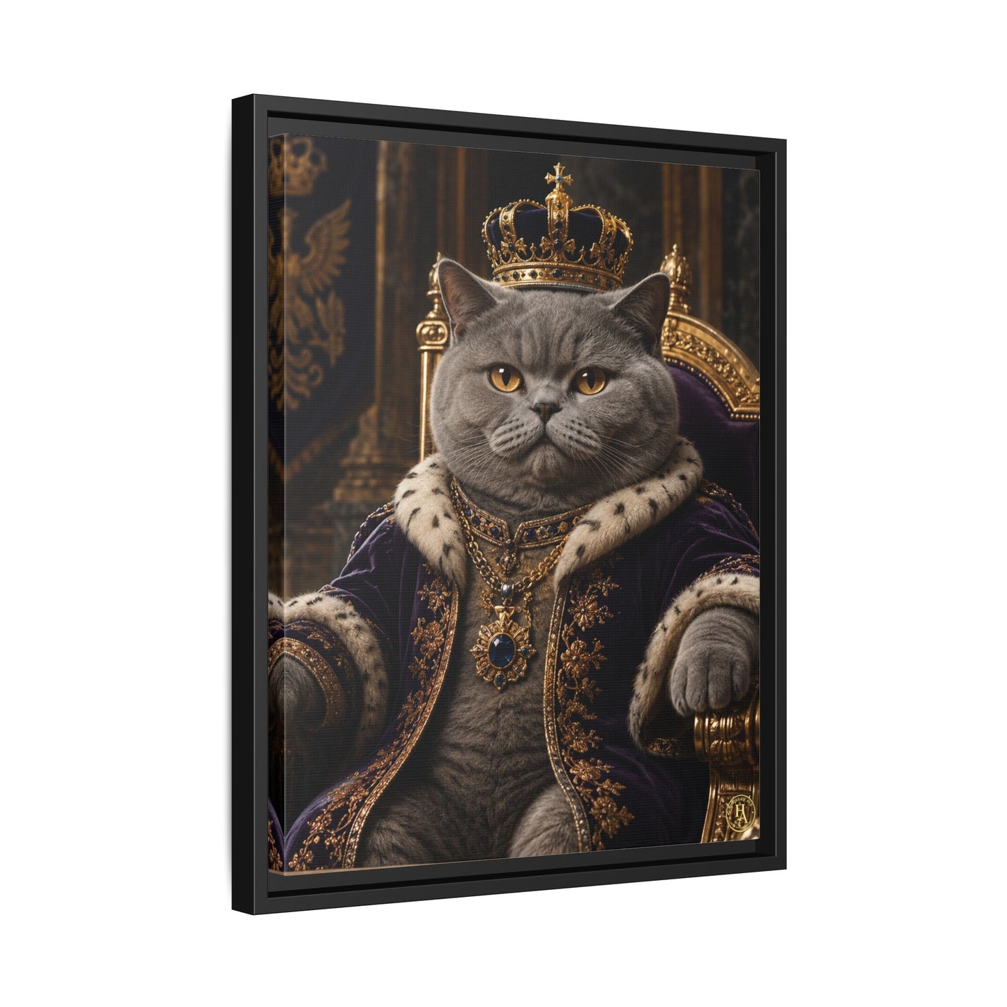 Regal British Shorthair Cat Portrait Framed Canvas — His Royal Whiskers Cat Wall Art  by House of Ace