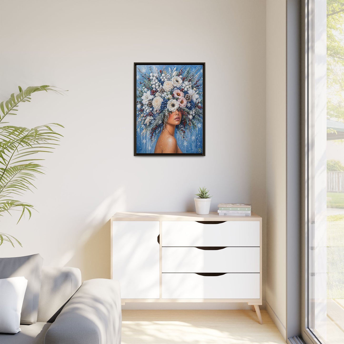 Winter’s Lady Flower – Bloomlight Reverie Framed Matte Canvas by House of Ace