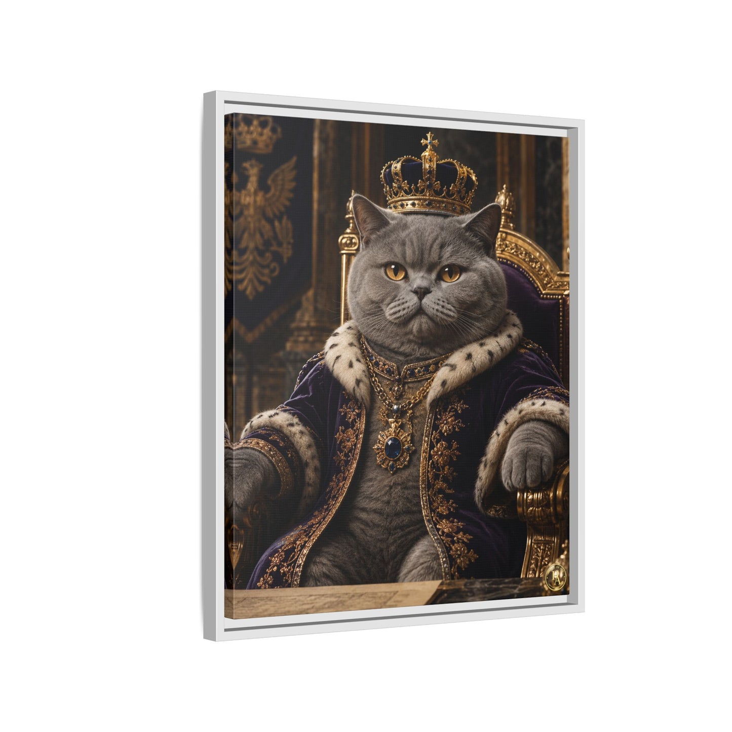 Regal British Shorthair Cat Portrait Framed Canvas — His Royal Whiskers Cat Wall Art  by House of Ace