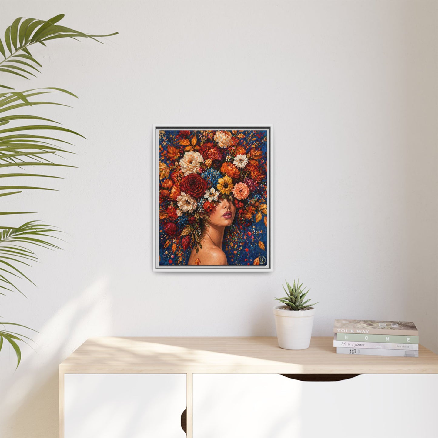Autumn’s Lady Flower – Bloomlight Reverie Framed Matte Canvas by House of Ace