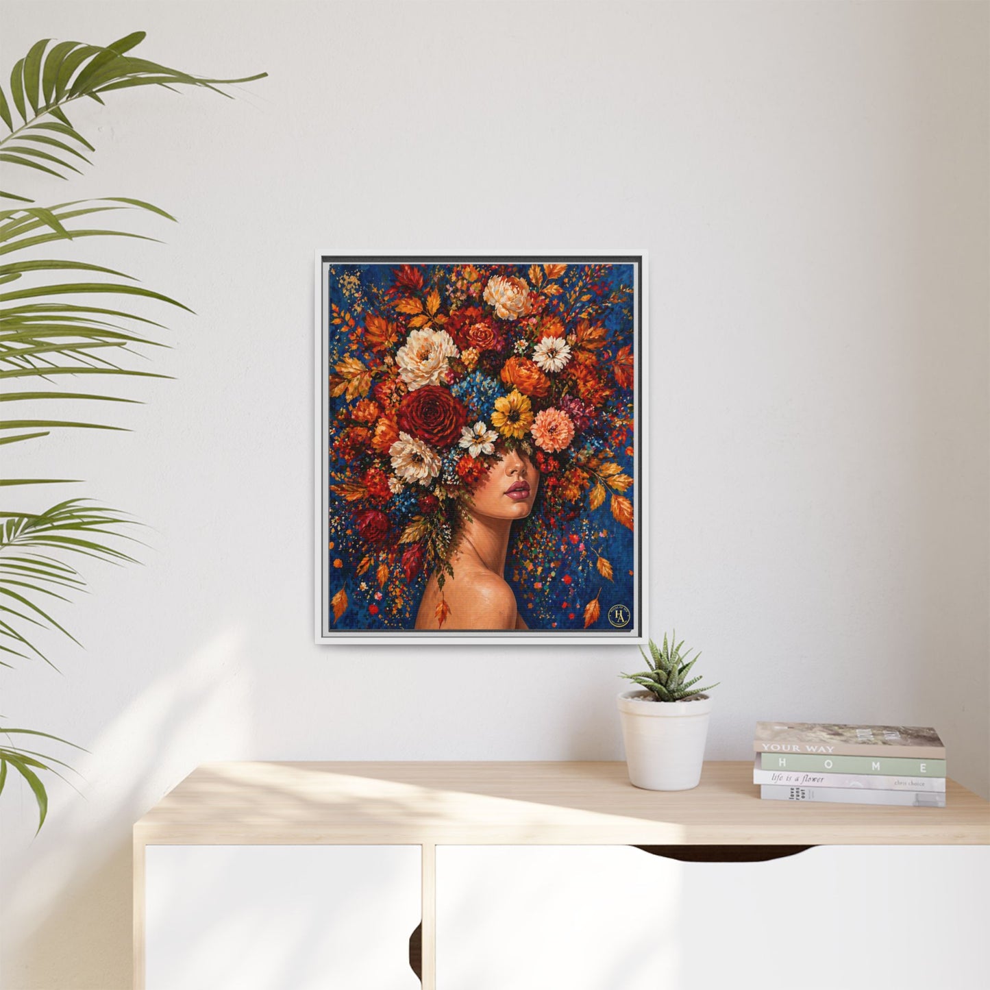 Autumn’s Lady Flower – Bloomlight Reverie Framed Matte Canvas by House of Ace