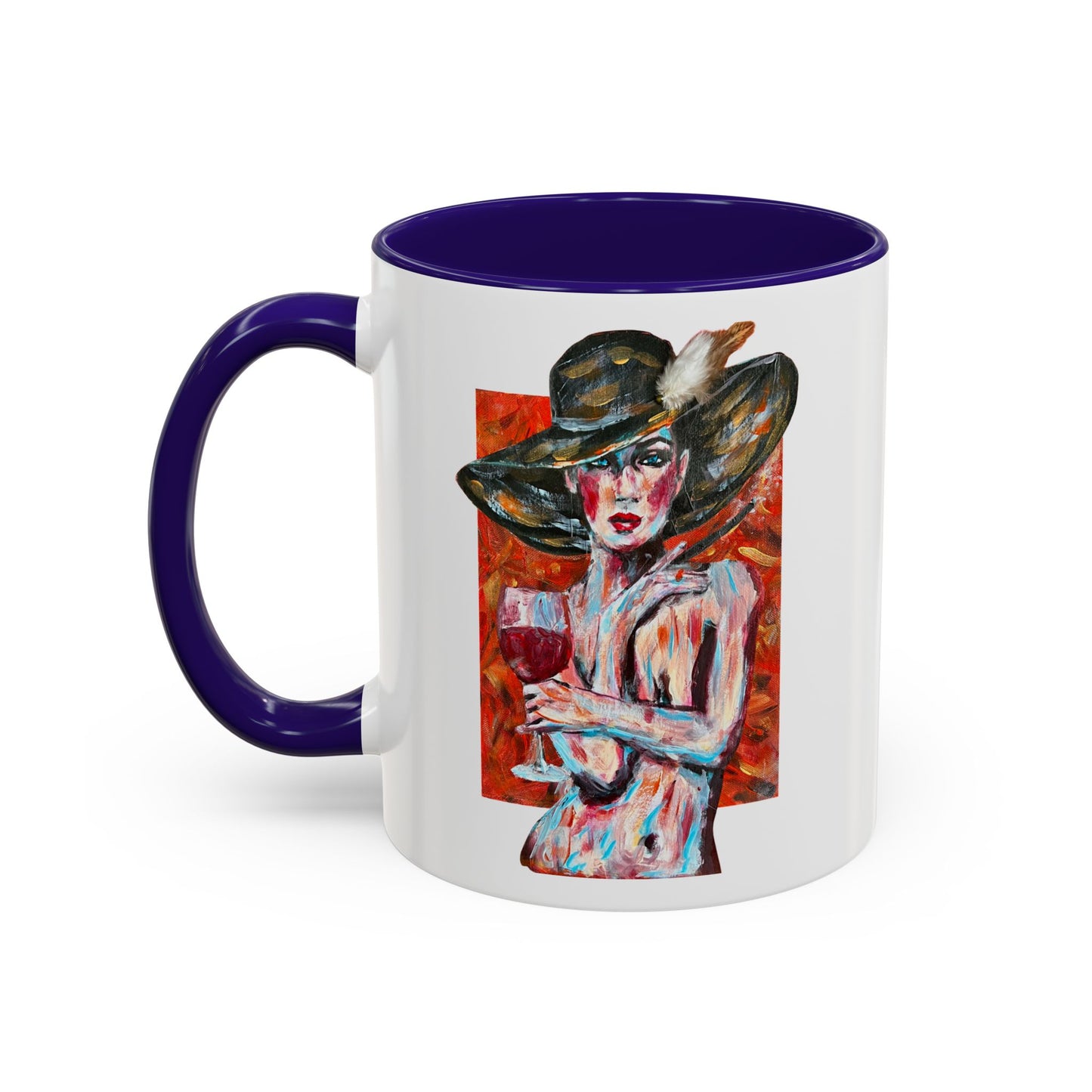 Crimson Elegance – Original Acrylic Art Accent Mug House of Aces Logo Mug — 11oz/15oz Ceramic Coffee Cup (Black Handle & Rim)