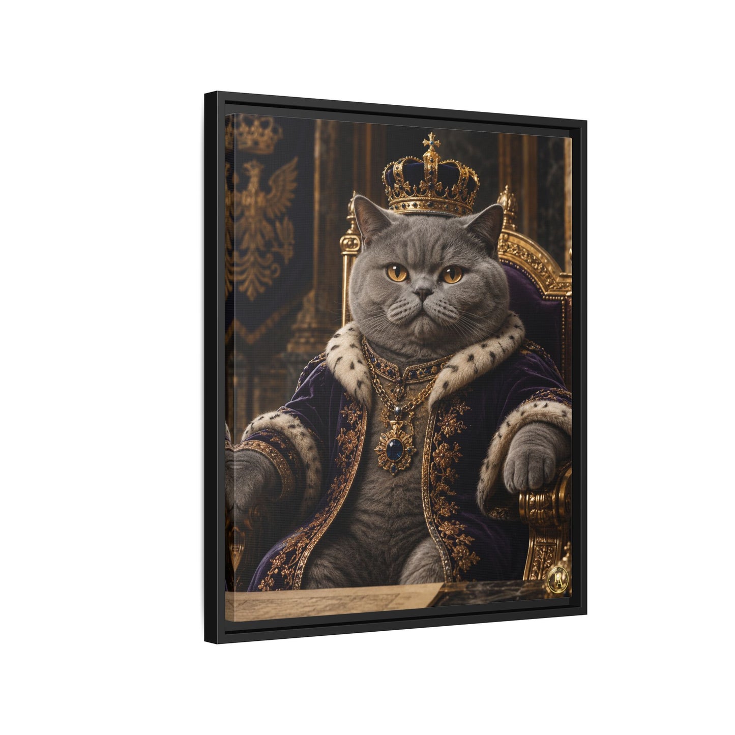 Regal British Shorthair Cat Portrait Framed Canvas — His Royal Whiskers Cat Wall Art  by House of Ace