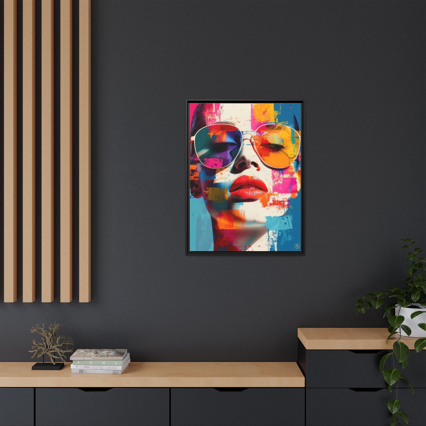 Abstract Pop Art Canvas Wall Art by House of Aces, Colourful Fashion Portrait Print, Framed Matte Canvas, Modern Statement Wall Decor
