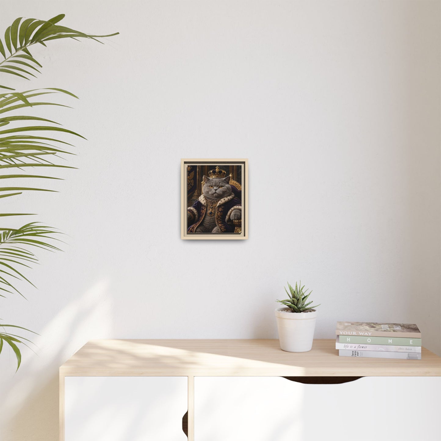 Regal British Shorthair Cat Portrait Framed Canvas — His Royal Whiskers Cat Wall Art  by House of Ace