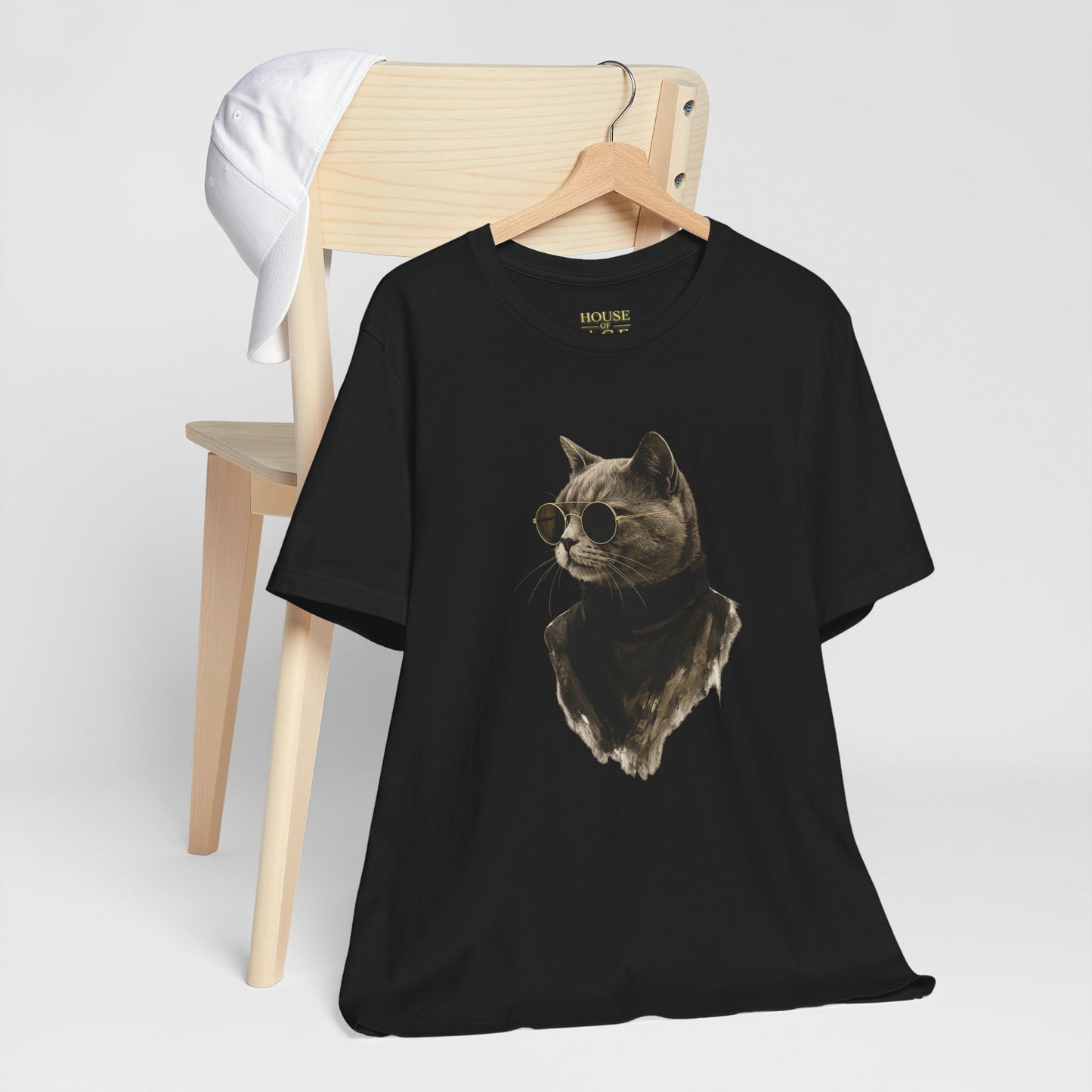 Cool Cat Graphic T-Shirt | Vintage Monochrome Cat Tee by House of Ace