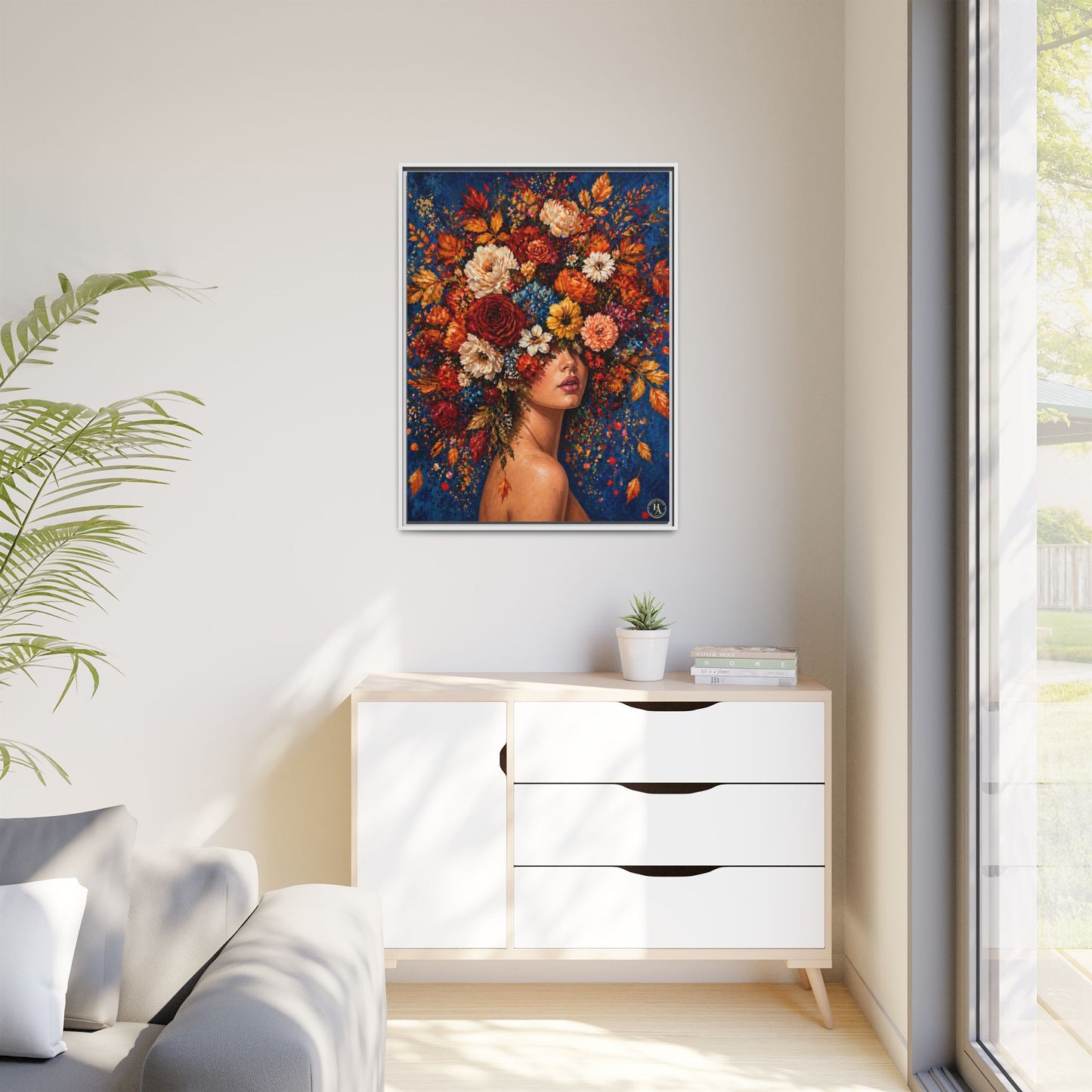 Autumn’s Lady Flower – Bloomlight Reverie Framed Matte Canvas by House of Ace