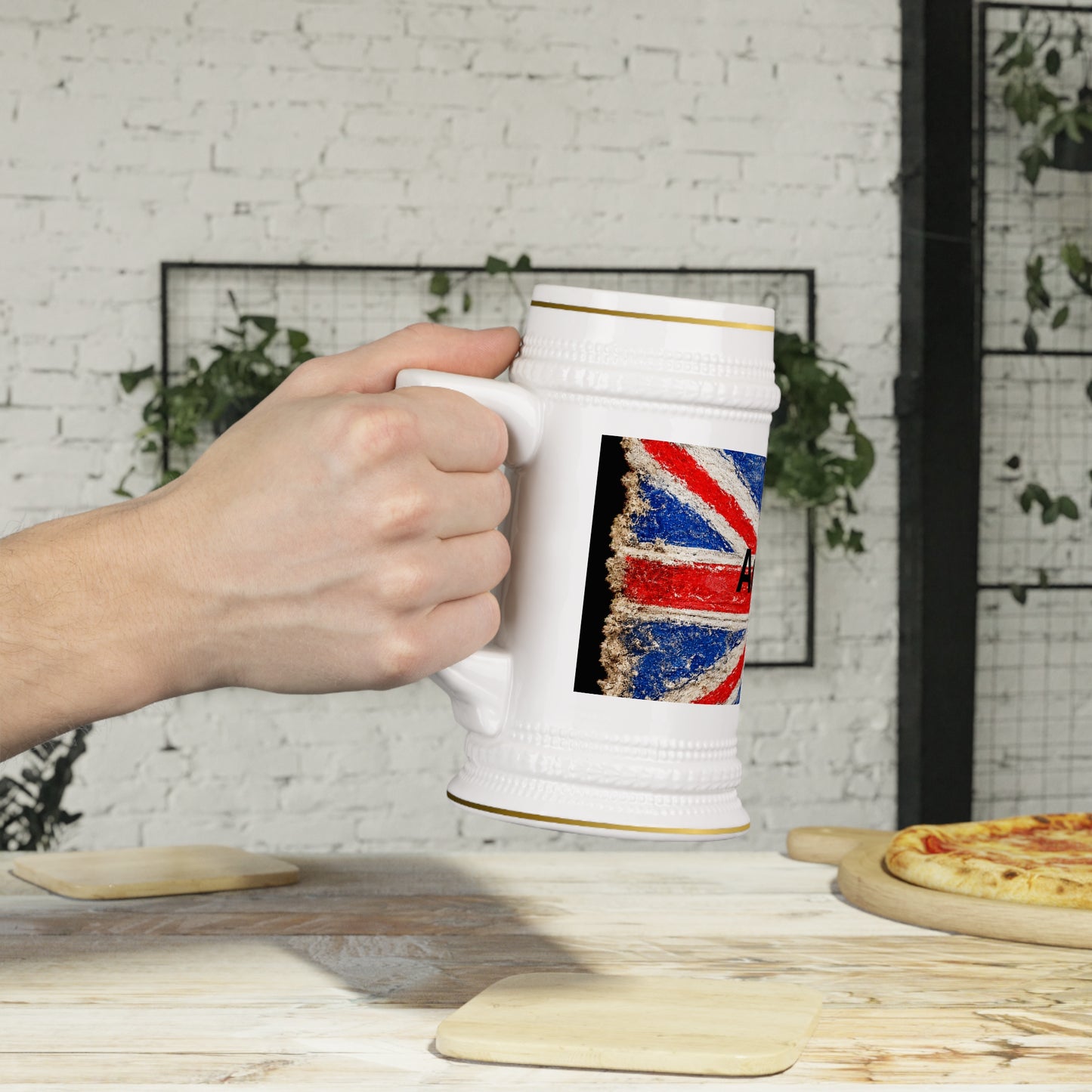 Personalised House of Ace Vintage Union Jack Beer Stein – 22oz Patriotic Ceramic Tankard