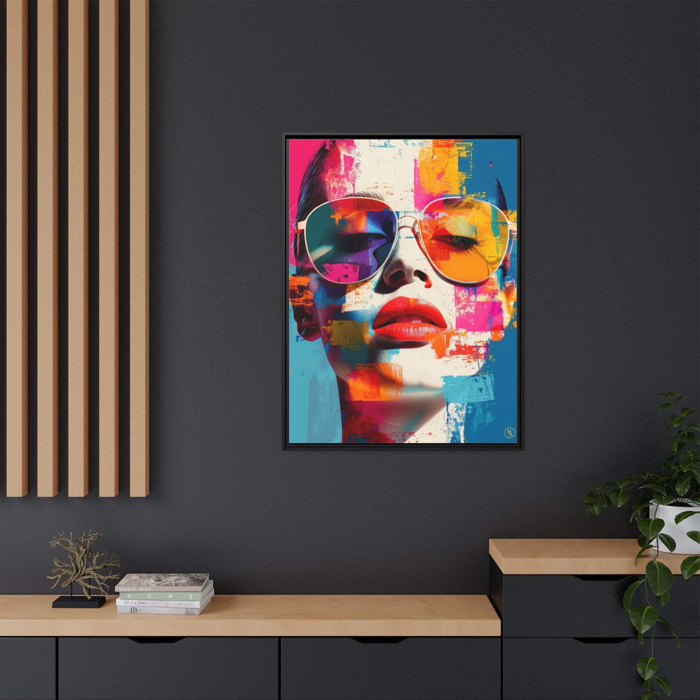 Abstract Pop Art Canvas Wall Art by House of Aces, Colourful Fashion Portrait Print, Framed Matte Canvas, Modern Statement Wall Decor