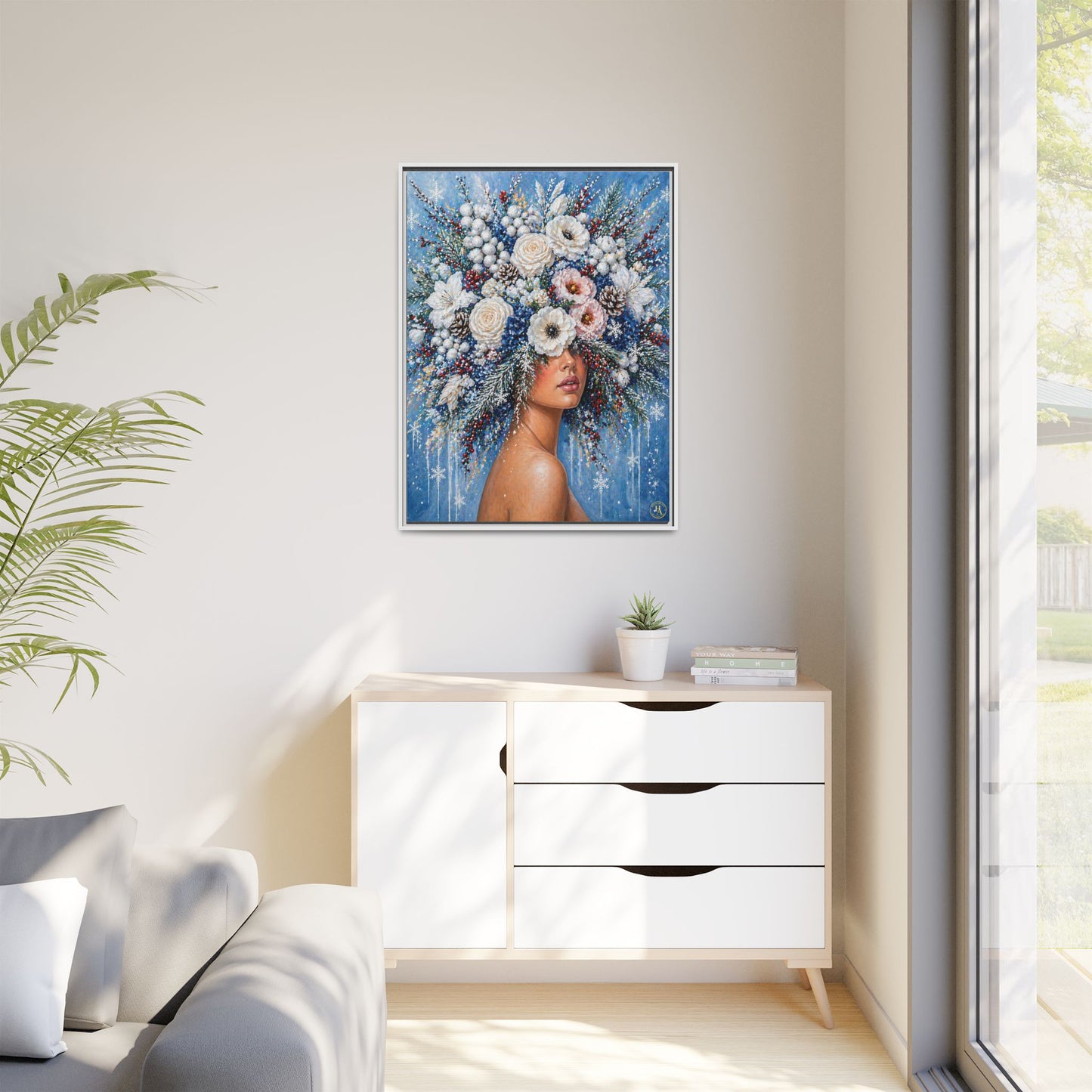 Winter’s Lady Flower – Bloomlight Reverie Framed Matte Canvas by House of Ace
