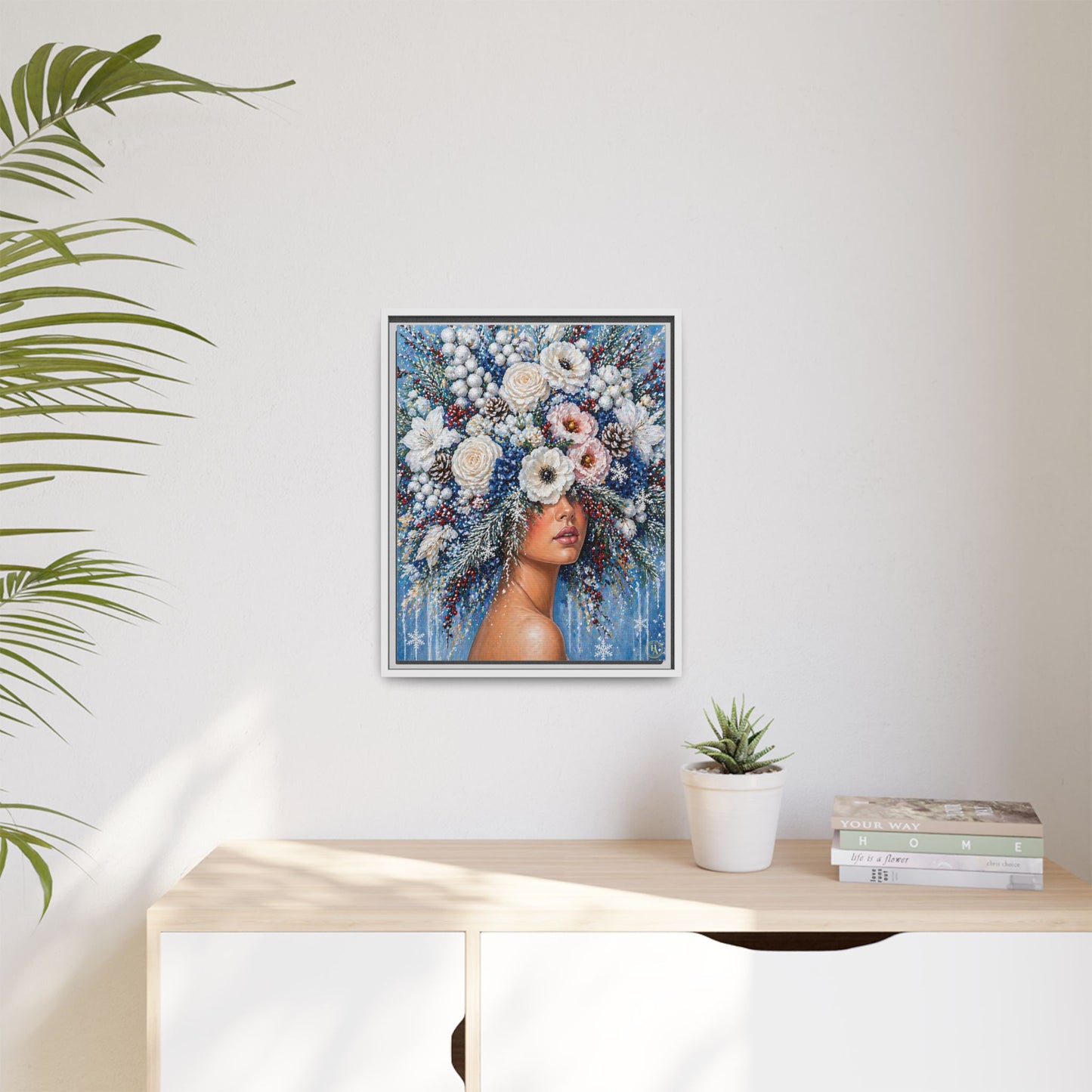 Winter’s Lady Flower – Bloomlight Reverie Framed Matte Canvas by House of Ace