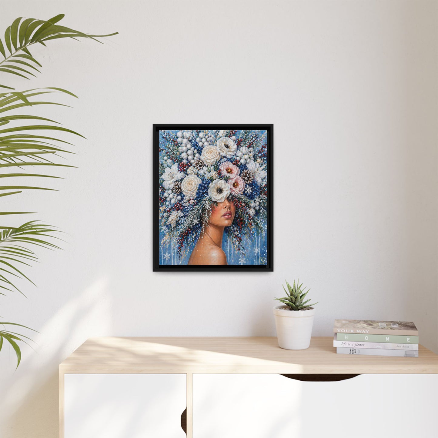 Winter’s Lady Flower – Bloomlight Reverie Framed Matte Canvas by House of Ace