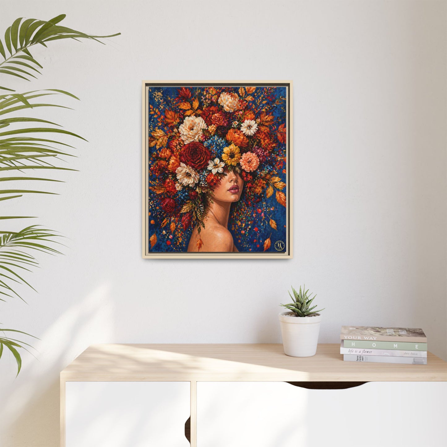 Autumn’s Lady Flower – Bloomlight Reverie Framed Matte Canvas by House of Ace