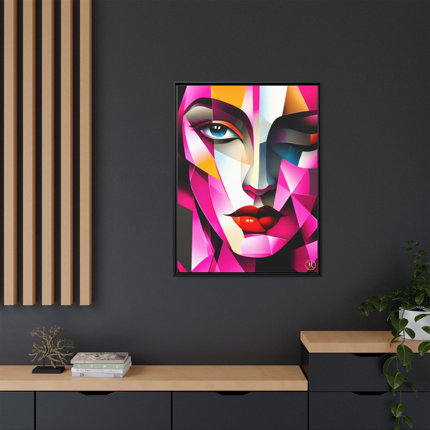 Electric Abstract Muse Geometry Framed Matte Canvas by House of Ace