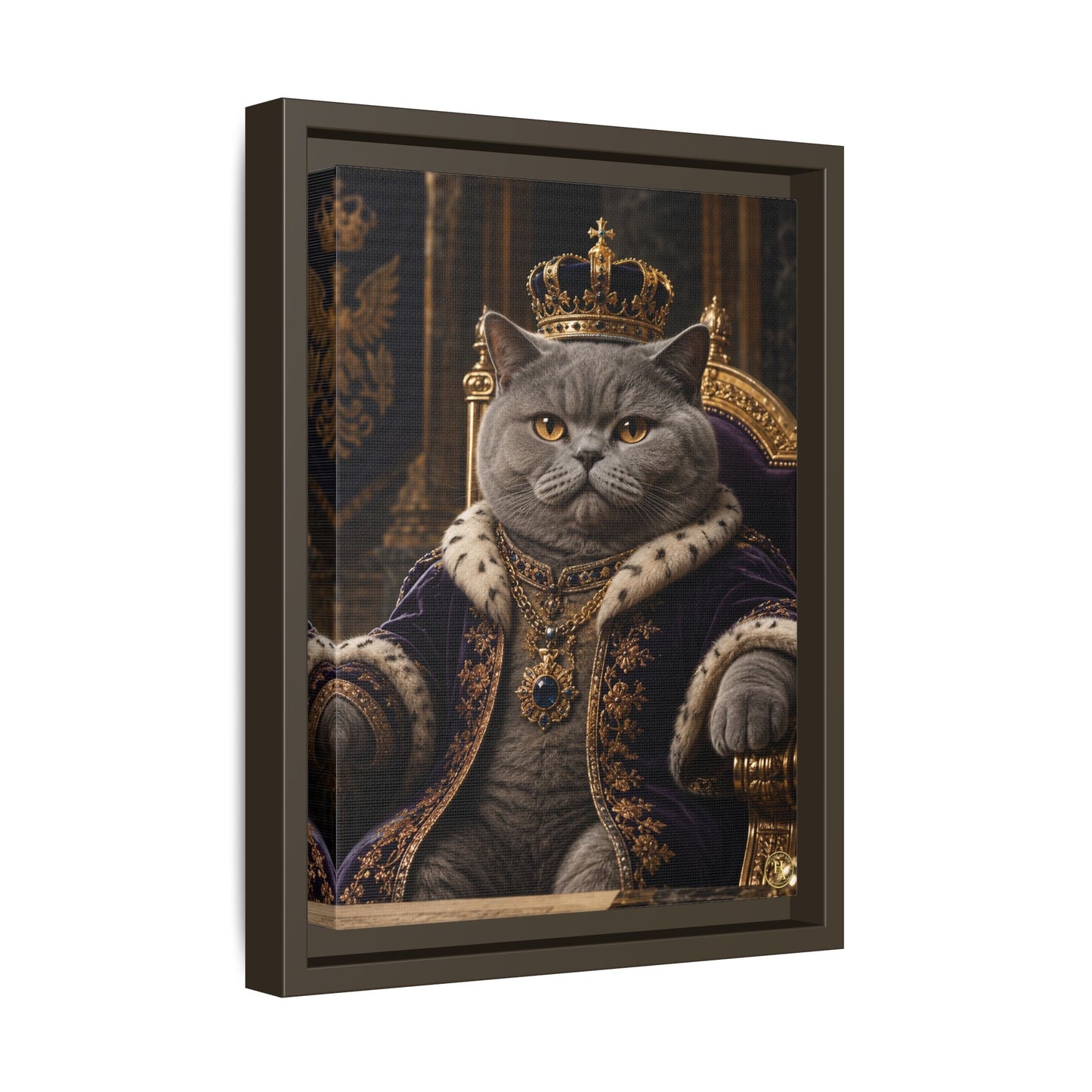 Regal British Shorthair Cat Portrait Framed Canvas — His Royal Whiskers Cat Wall Art  by House of Ace