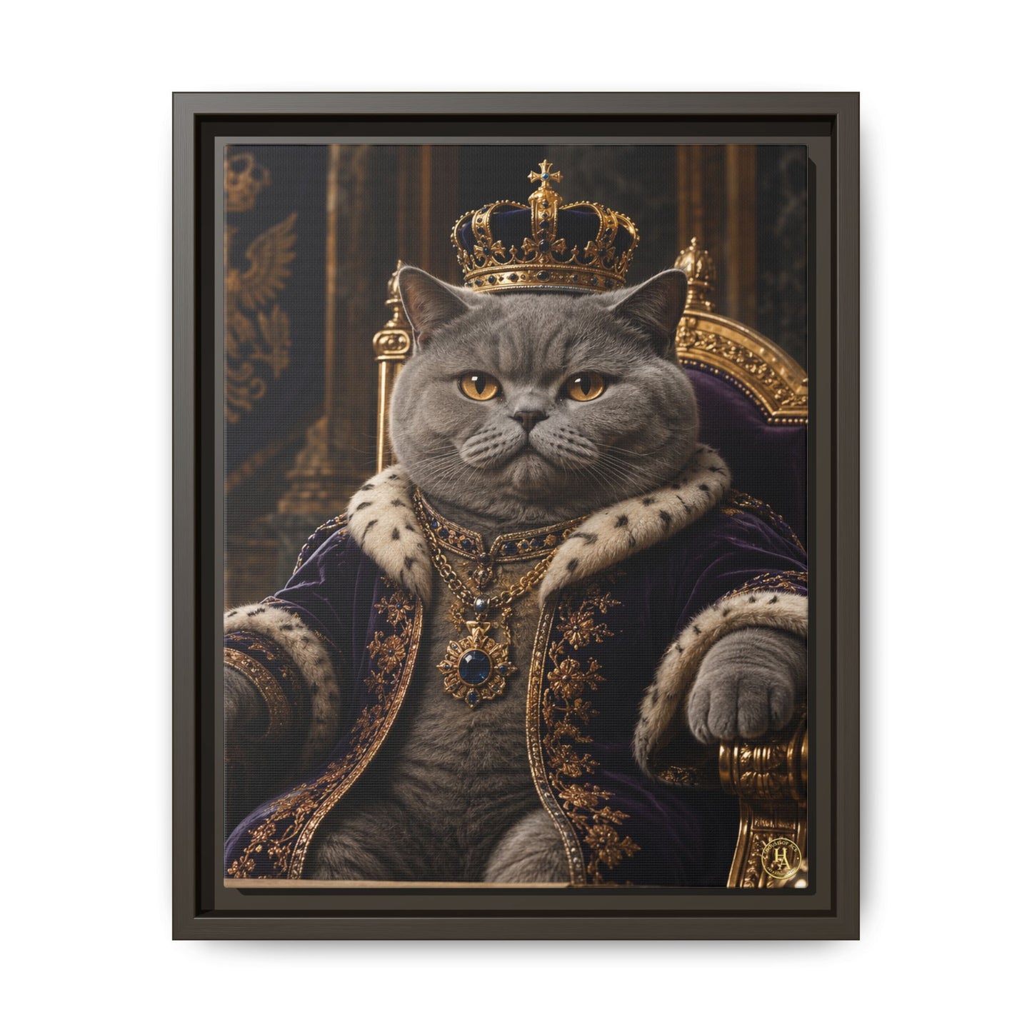 Regal British Shorthair Cat Portrait Framed Canvas — His Royal Whiskers Cat Wall Art  by House of Ace