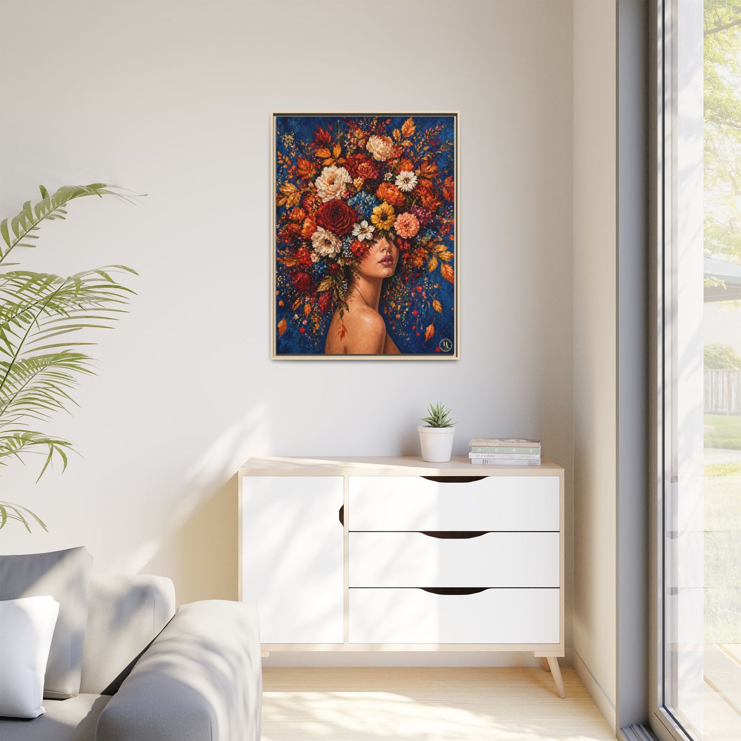 Autumn’s Lady Flower – Bloomlight Reverie Framed Matte Canvas by House of Ace