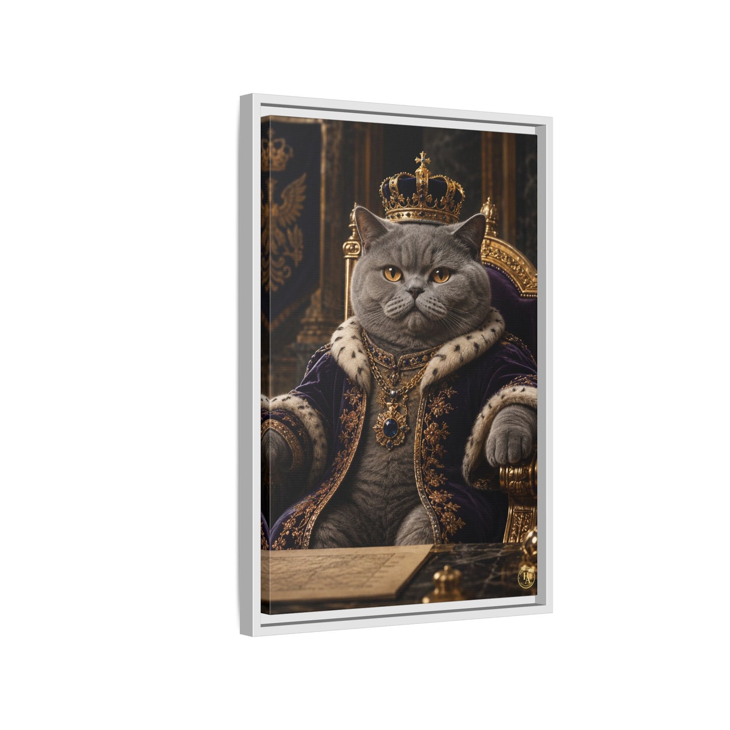 Regal British Shorthair Cat Portrait Framed Canvas — His Royal Whiskers Cat Wall Art  by House of Ace