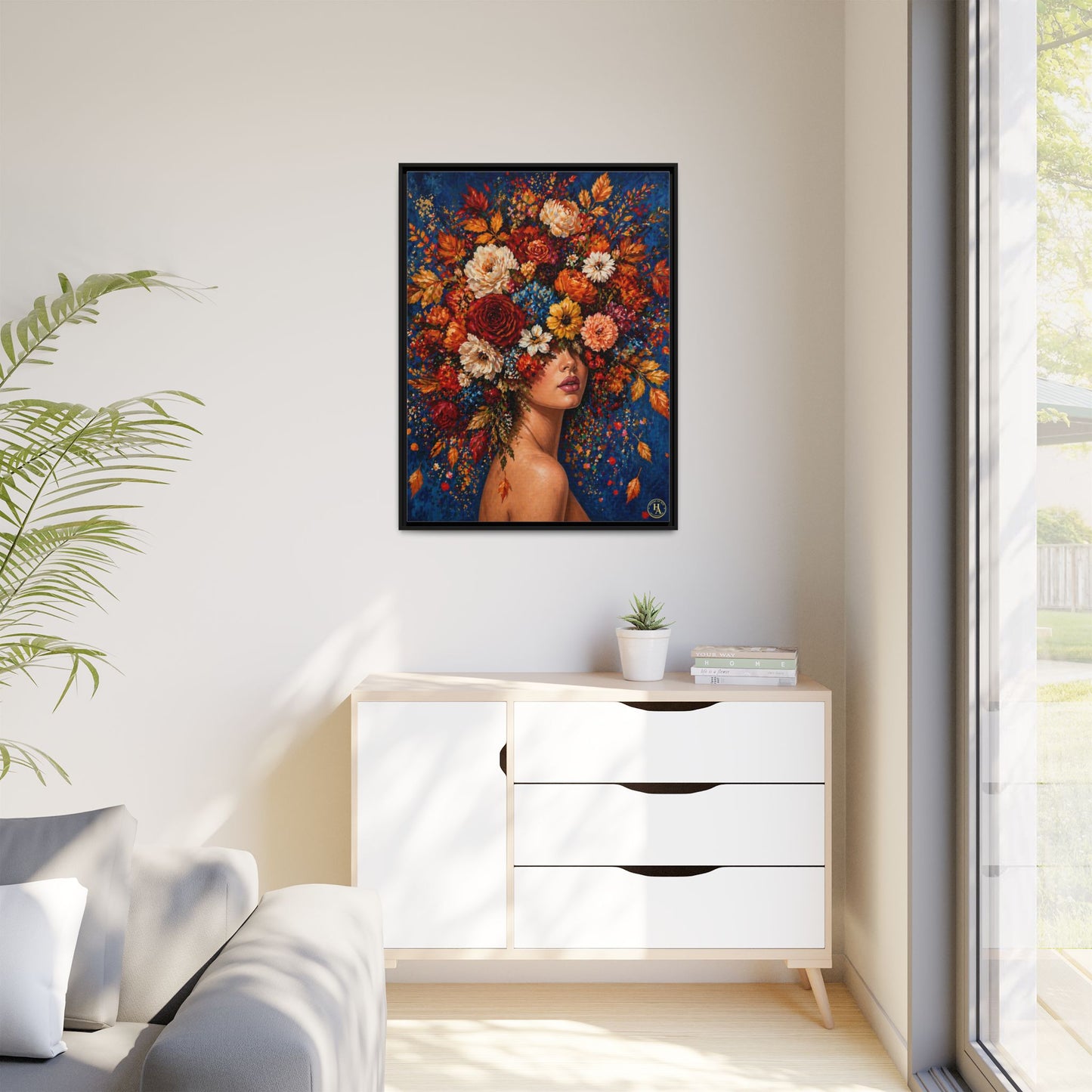 Autumn’s Lady Flower – Bloomlight Reverie Framed Matte Canvas by House of Ace