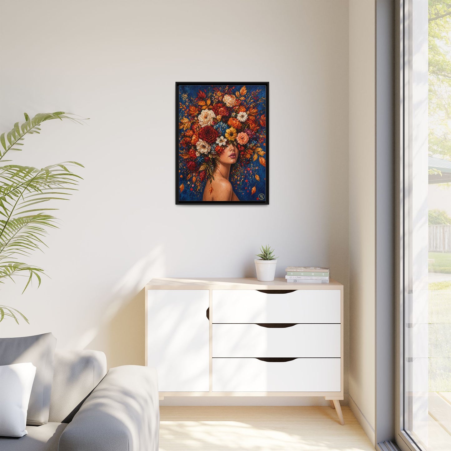 Autumn’s Lady Flower – Bloomlight Reverie Framed Matte Canvas by House of Ace