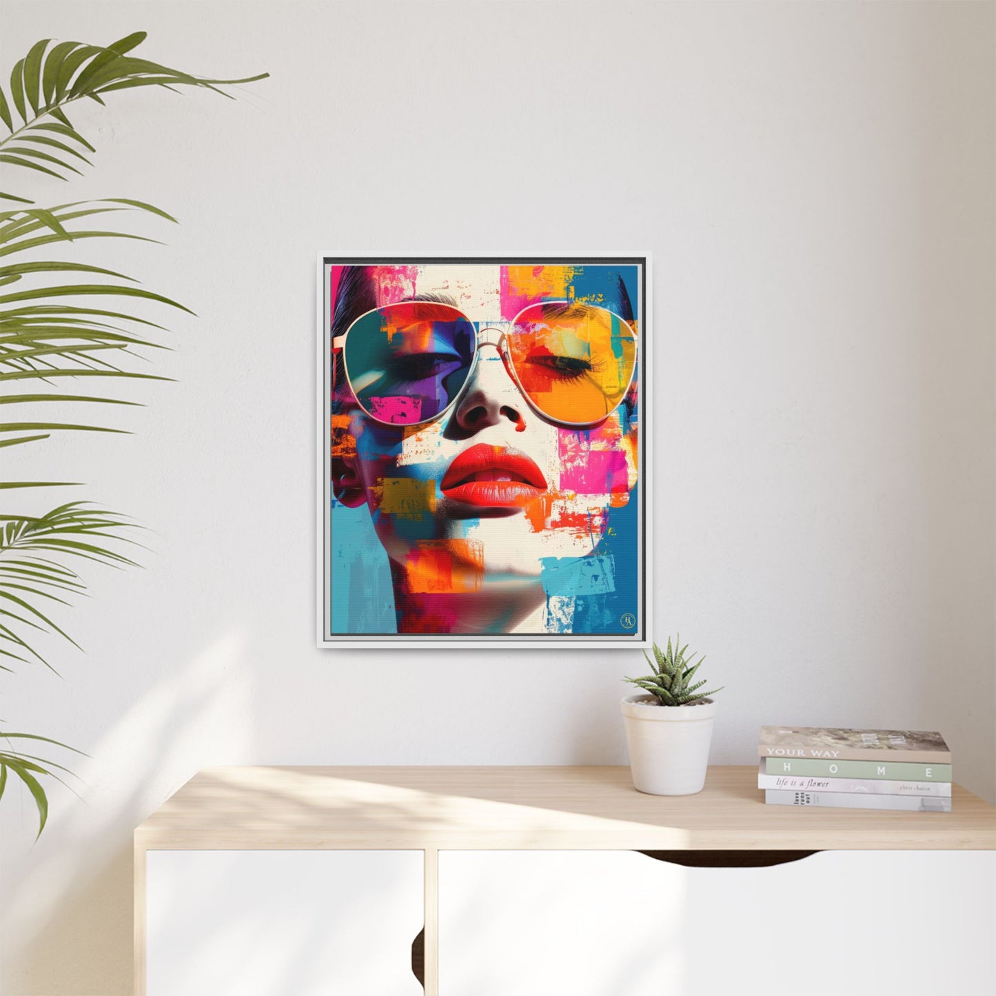 Abstract Pop Art Canvas Wall Art by House of Aces, Colourful Fashion Portrait Print, Framed Matte Canvas, Modern Statement Wall Decor