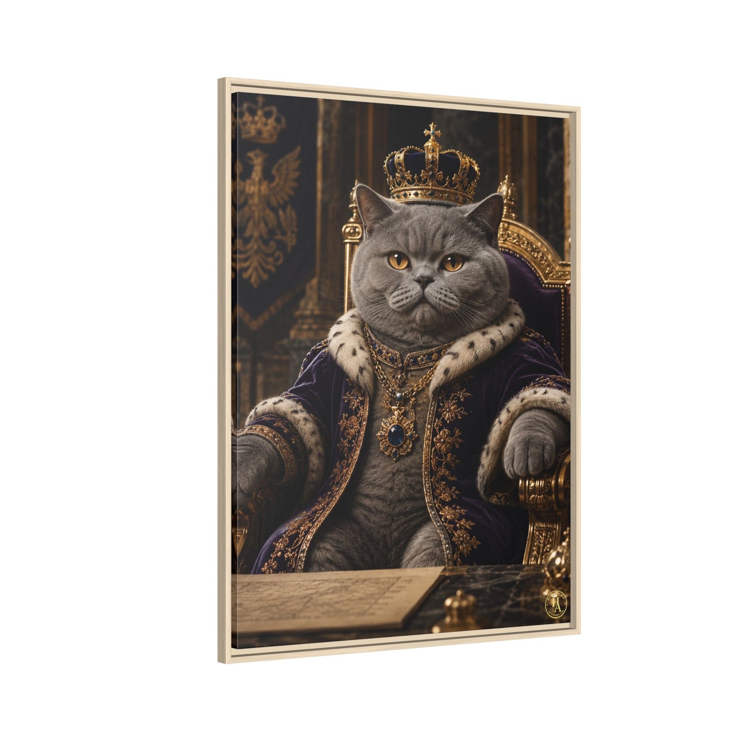 Regal British Shorthair Cat Portrait Framed Canvas — His Royal Whiskers Cat Wall Art  by House of Ace