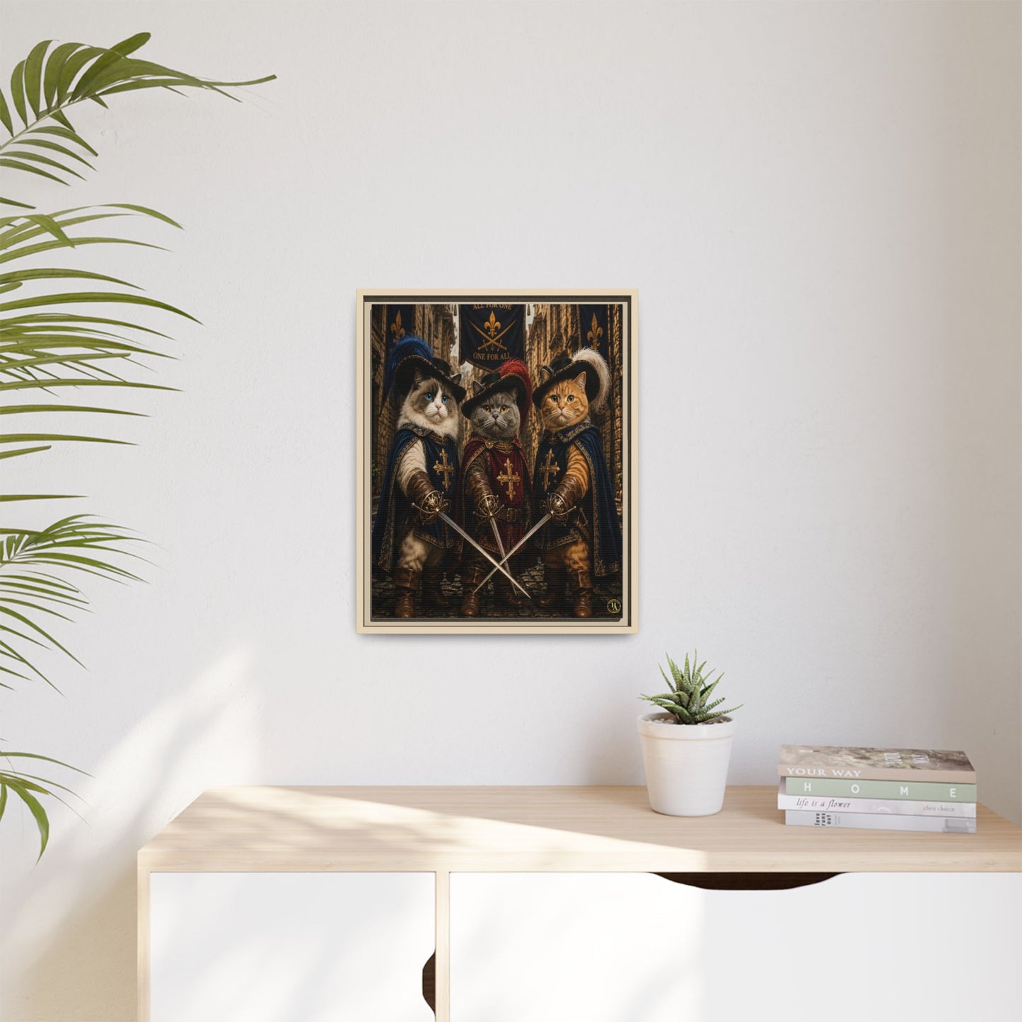 3 Musketeer Cats (The Three Musker Paws) – All for One, One for All Framed Canvas by House of Ace