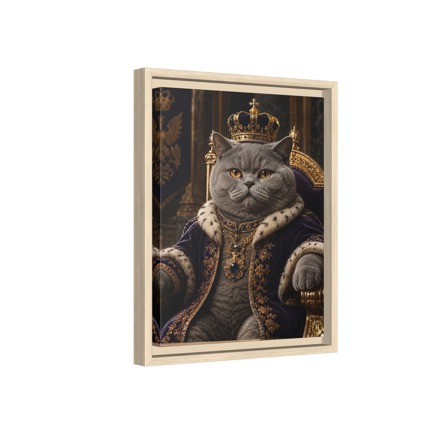 Regal British Shorthair Cat Portrait Framed Canvas — His Royal Whiskers Cat Wall Art  by House of Ace
