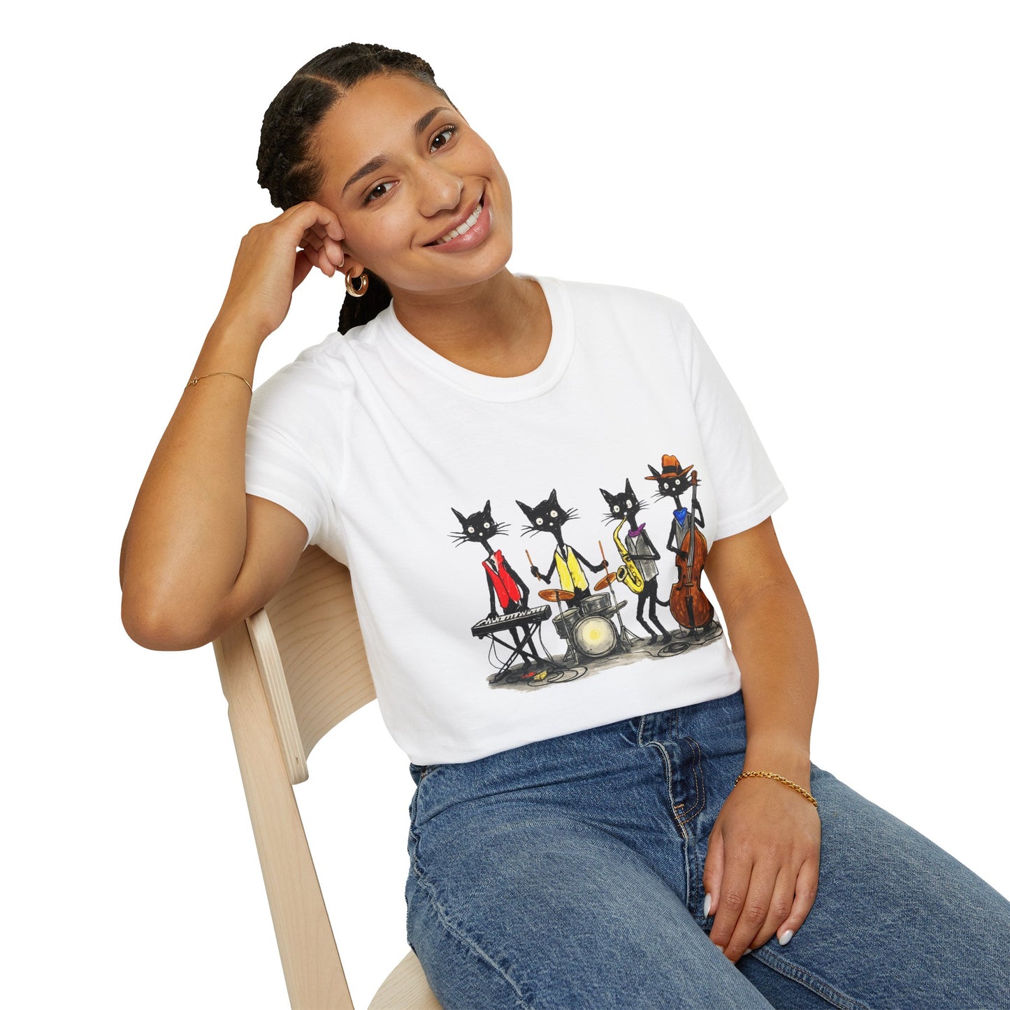 Jazz Cats Quartet Tee by House of Ace – Hand-Drawn Musician Cat Graphic Shirt