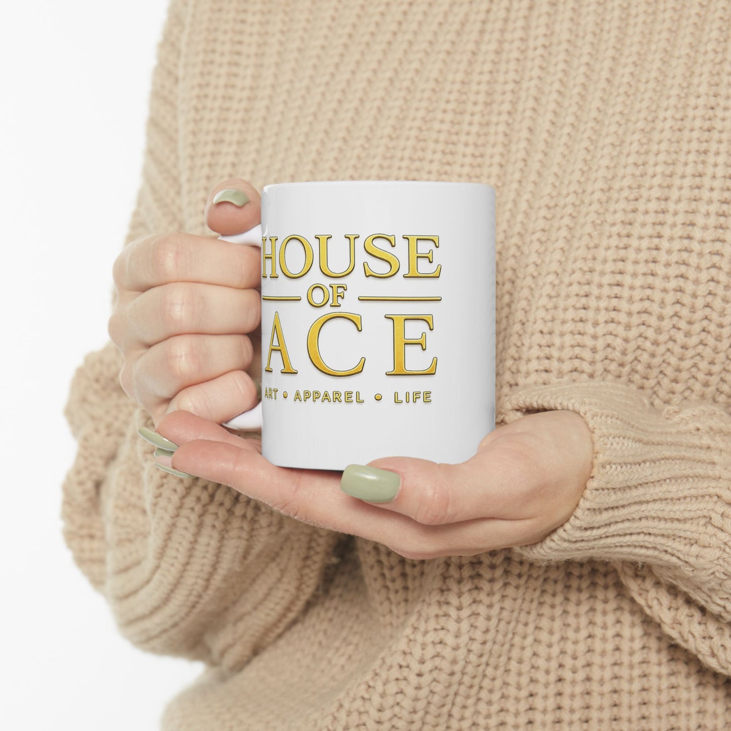 House of Ace Ceramic Mug — Inspirational Gold Typography Coffee Cup 11oz