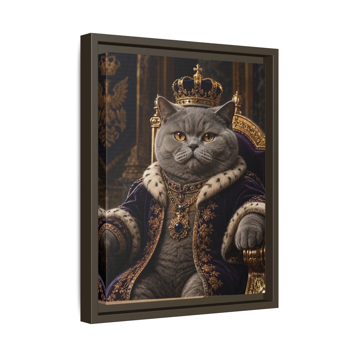 Regal British Shorthair Cat Portrait Framed Canvas — His Royal Whiskers Cat Wall Art  by House of Ace