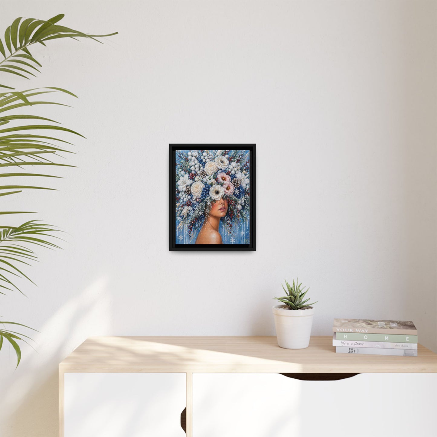 Winter’s Lady Flower – Bloomlight Reverie Framed Matte Canvas by House of Ace